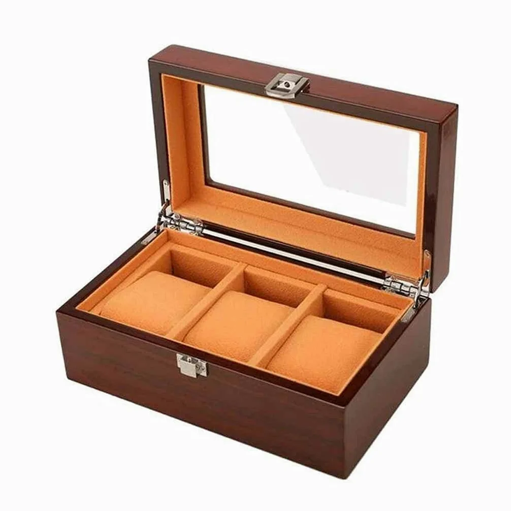 XBTGS Elegante caja de almacenamiento para relojes con 3 ranuras, caja de exhibición de relojes, joyero, organizador de relojes