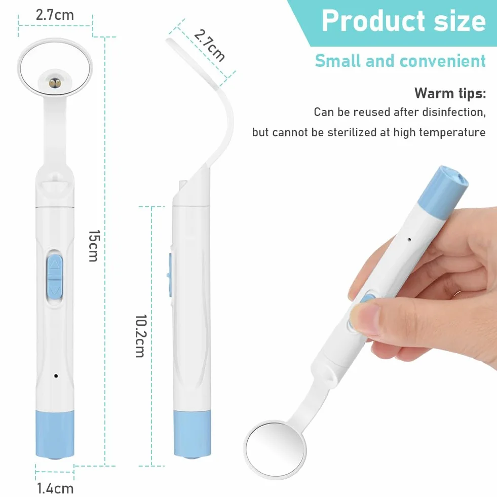 Flintronic Espejo Dental con Luz LED Recargable, 1 Pieza, Antivaho, Carga USB, 2 Modos de Luz, Azul