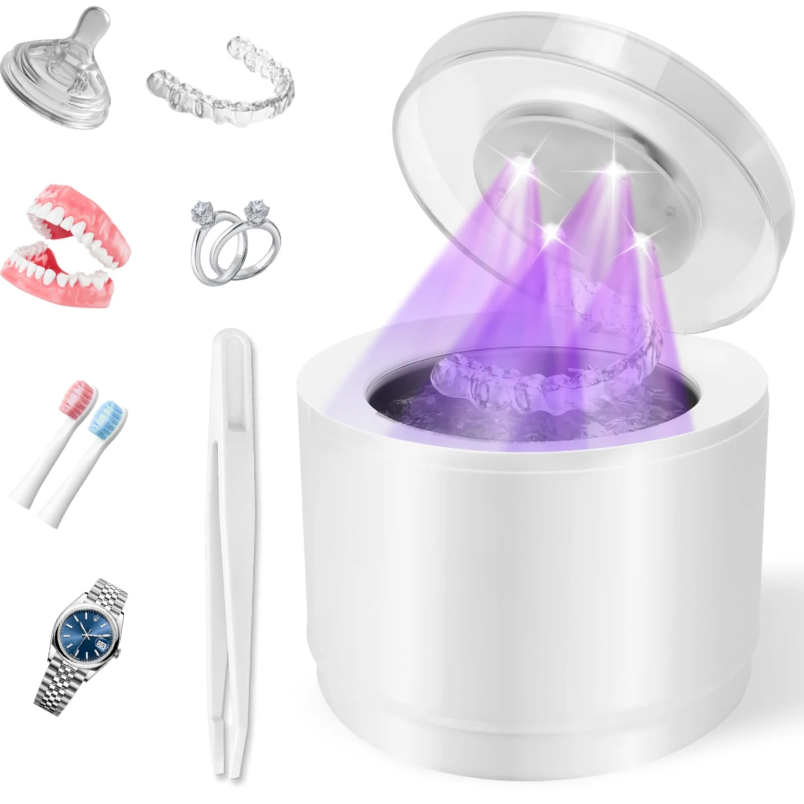 Simfree Limpiador ultrasónico de retención – 45 kHz ultrasónico – 4 modos de limpieza de prótesis dental máquina de 200 ml con temporizador digital para prótesis, protectores bucales, aparatos