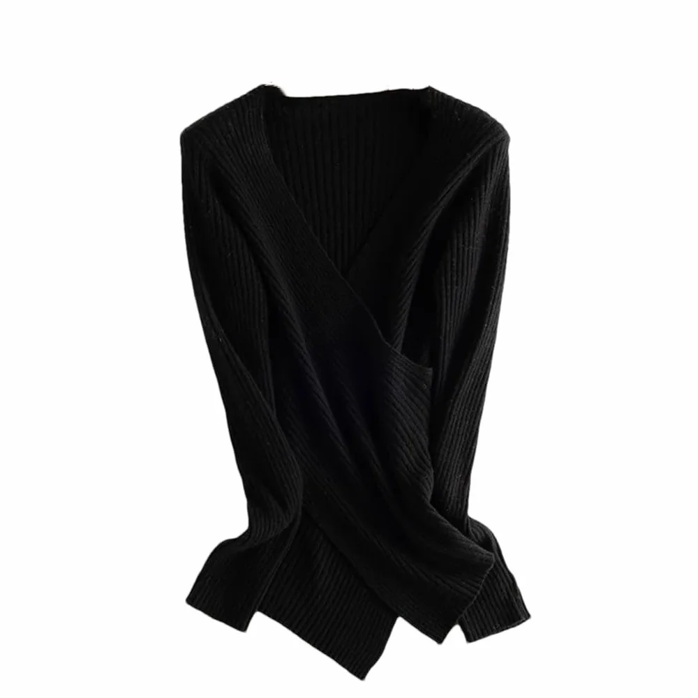 Hamthuit Jersey De Cachemira con Cuello En V De Punto Acanalado para Mujer Jersey para Mujer Suéteres De Lana Fina