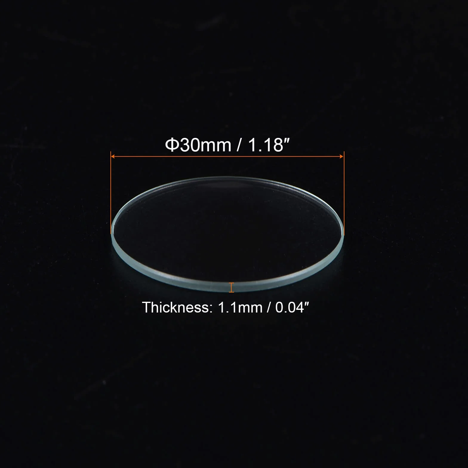 sourcing map Reloj Vidrio Cristal Lente 30mm 1,1mm Borde Grosor Doble Cúpula Redondo Transparente Reemplazo