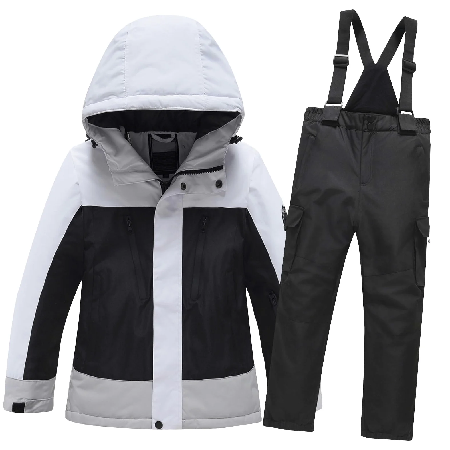 Traje de esquí infantil de 2 piezas, resistente al viento, impermeable, chaqueta de esquí con capucha + pantalones de esquí, transpirable, cálido, traje de nieve acolchado para niños y niñas