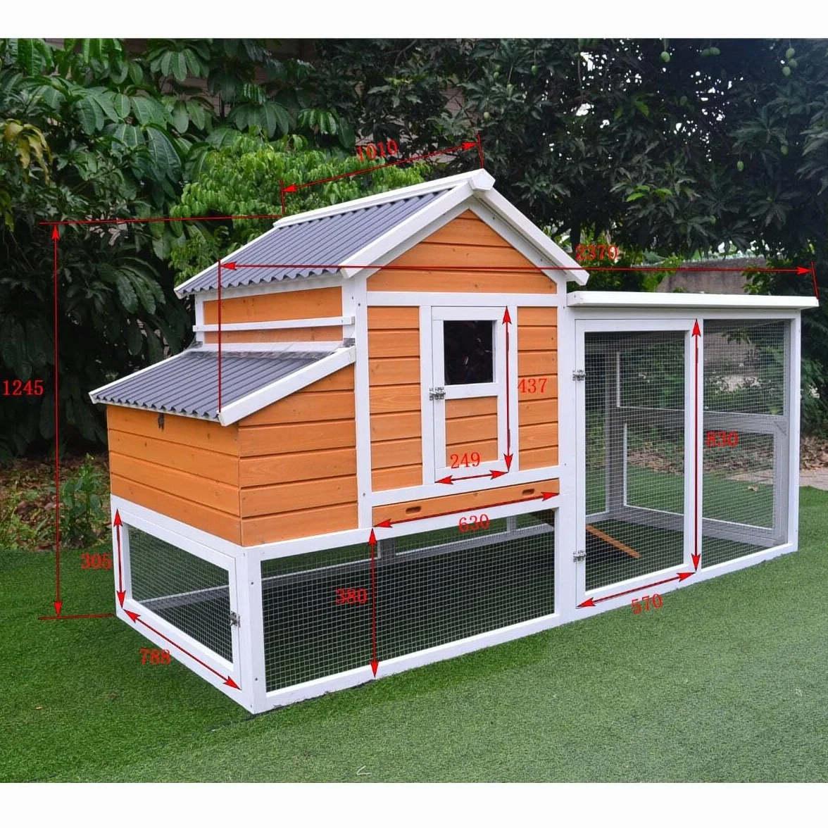 Animal Valley Gallinero de techo reforzado 2,36 x 1,1 x 1,24 m para 6-8 gallinas
