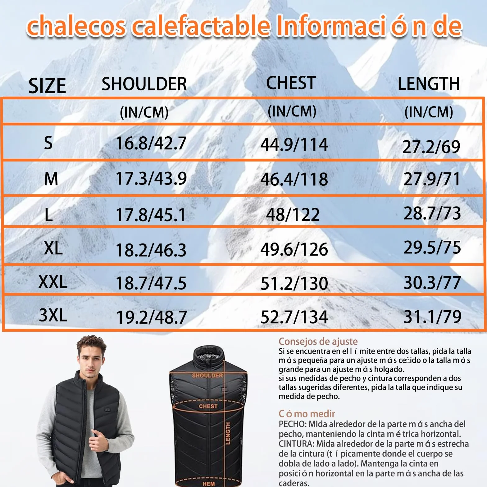 Ahigh Chaleco Calefactable hombre mujer, Chaleco Termico con Bateria, Chalecos Calefactables 9 Zonas de Calentamiento y 3 temperaturas ajustables, Chaleco calefactable para actividades al aire