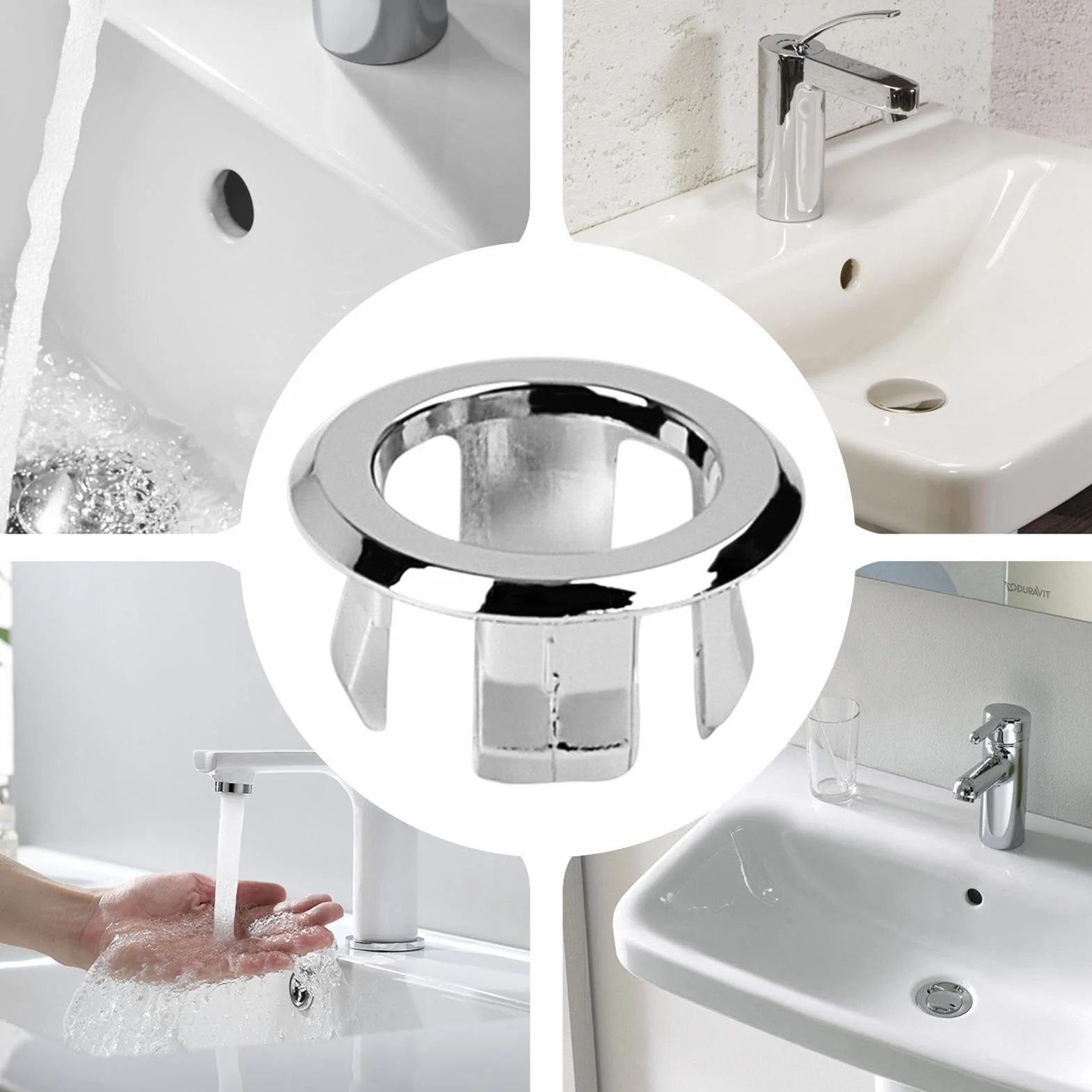 Sink Overflow Ring Round Basin Trim Drain Cap Cover Double Layer Kitchen Bathtub