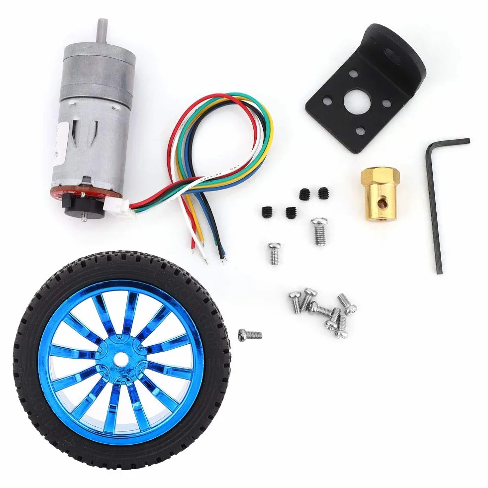 Motorreductor DC 12V Encoder 65mm Caja de Cambios Magnética Kit de Ruedas Full Metal Para Smart Car Robot 40RPM