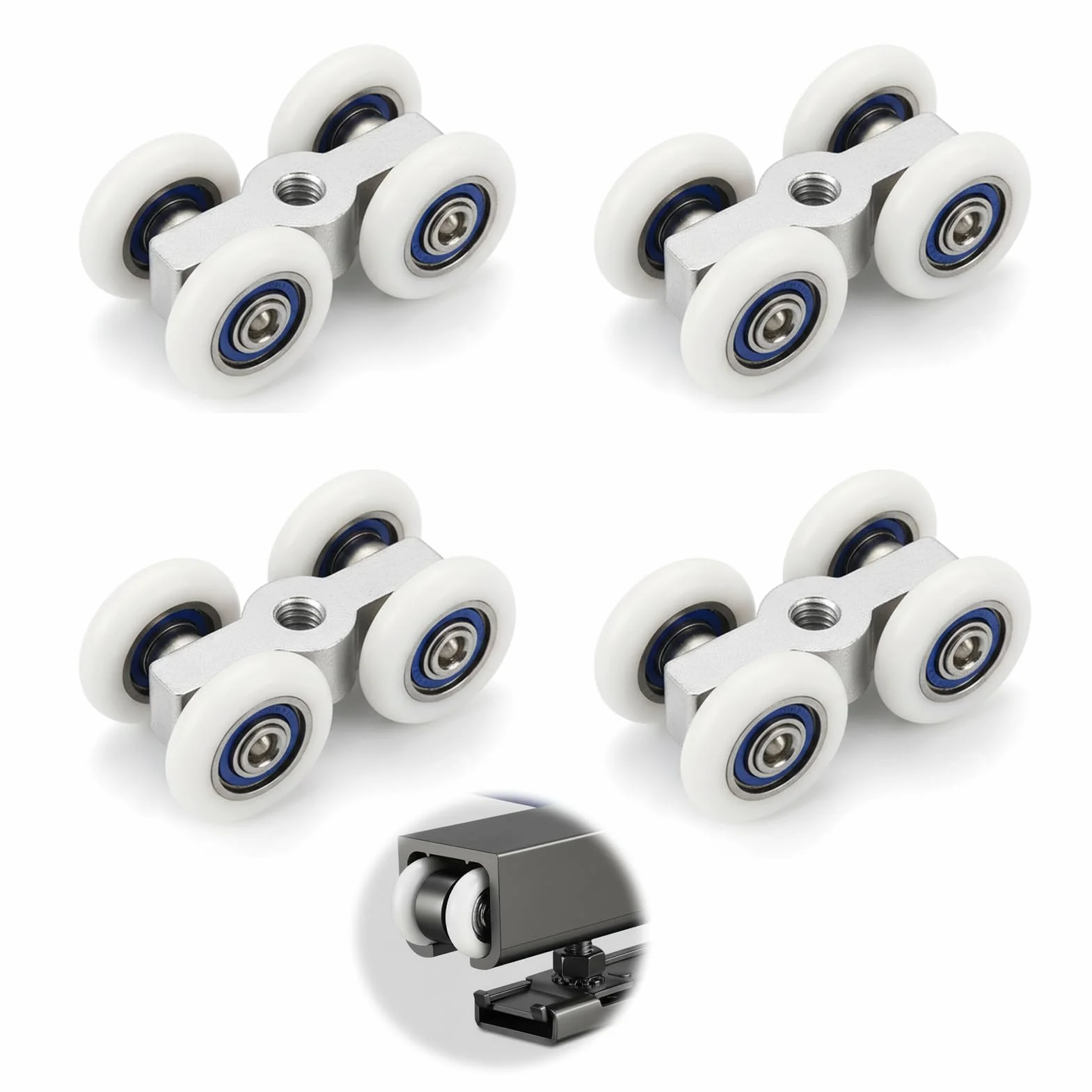 Ruedas para puertas correderas con rosca M6, aleación de zinc, rodamiento de bolas, 20 mm