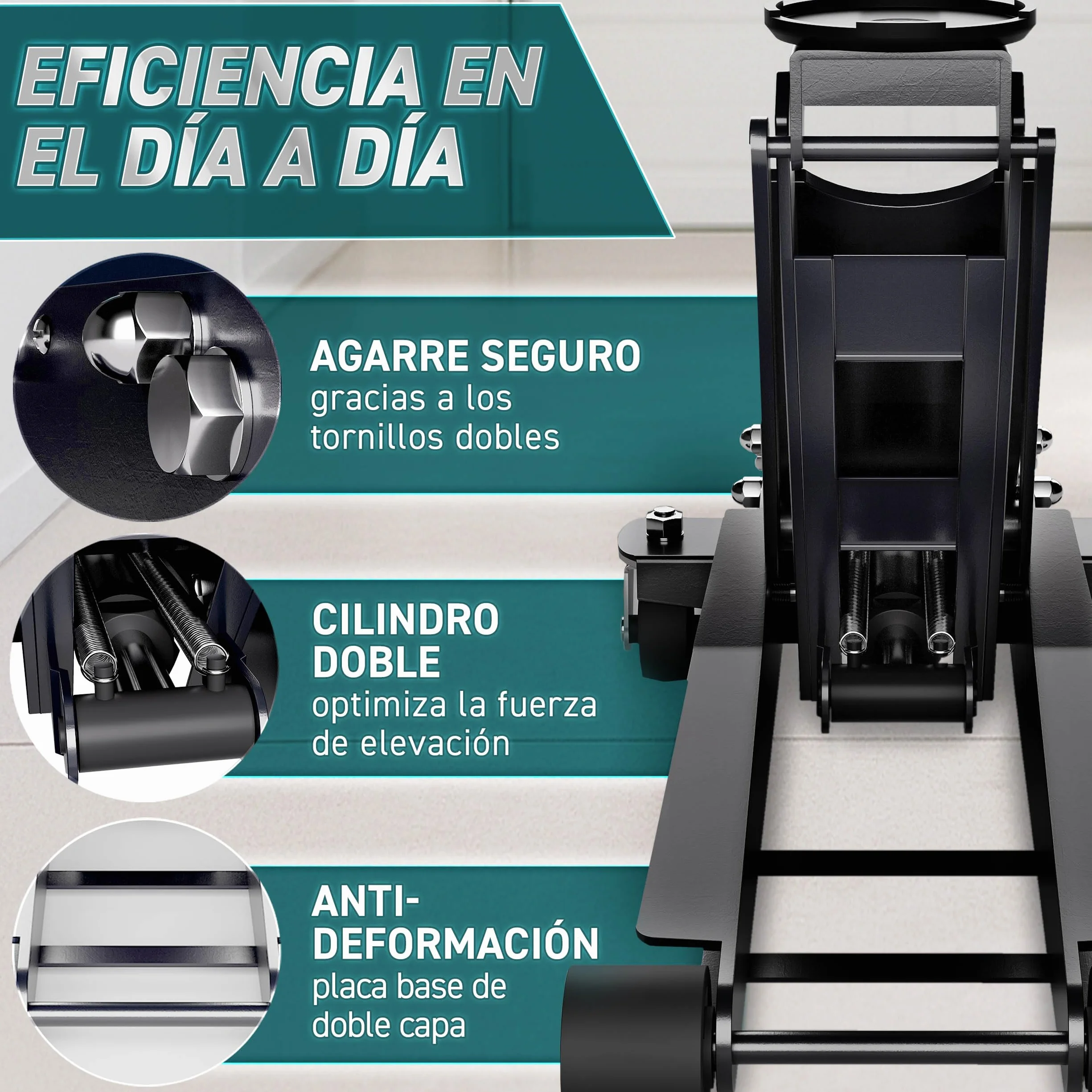 TRESKO gato hidráulico 3T 75-510mm doble pistón ruedas 360°