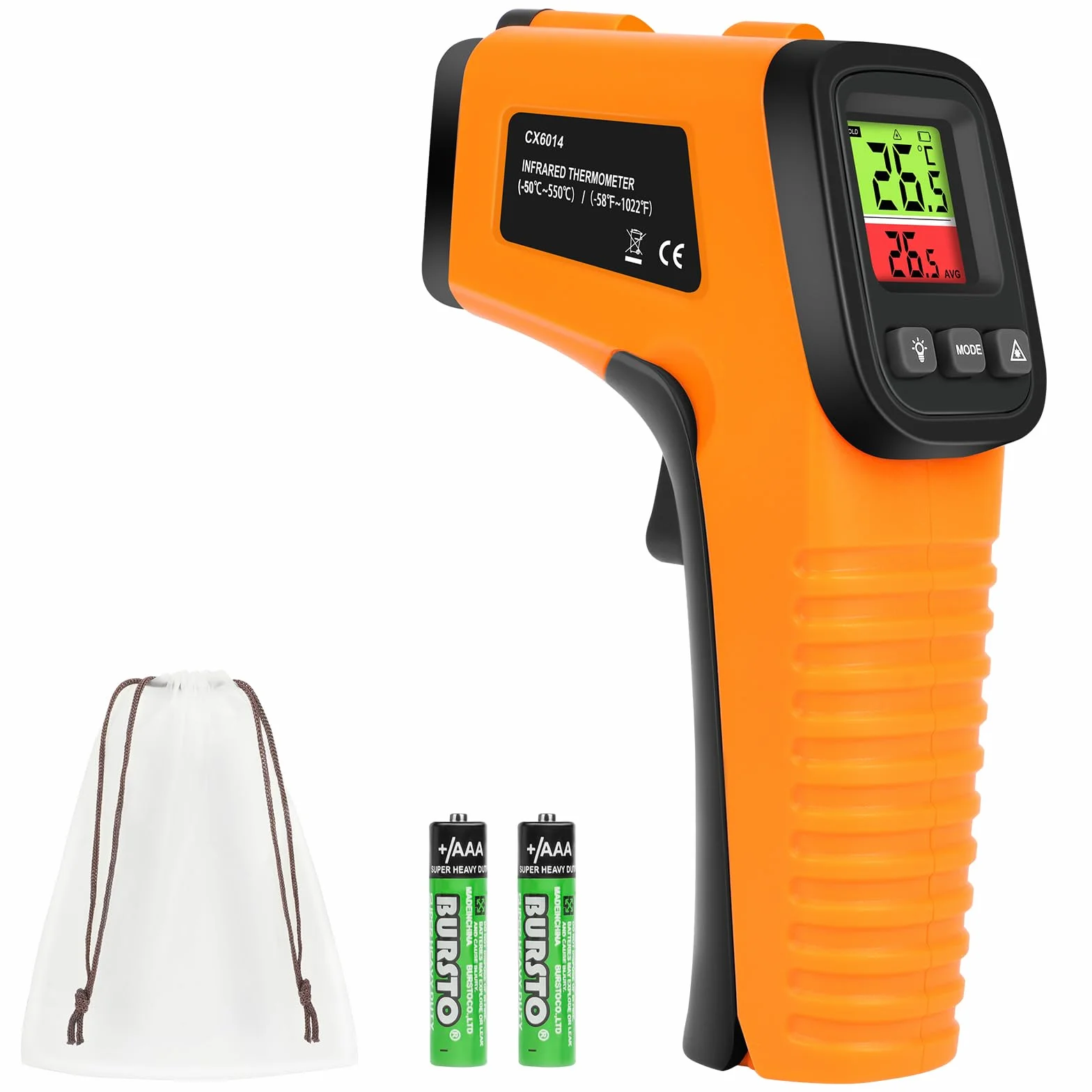 Termómetro Infrarrojo -50°C ~ 550°C Láser sin Contacto Emisividad Ajustable Pantalla LCD