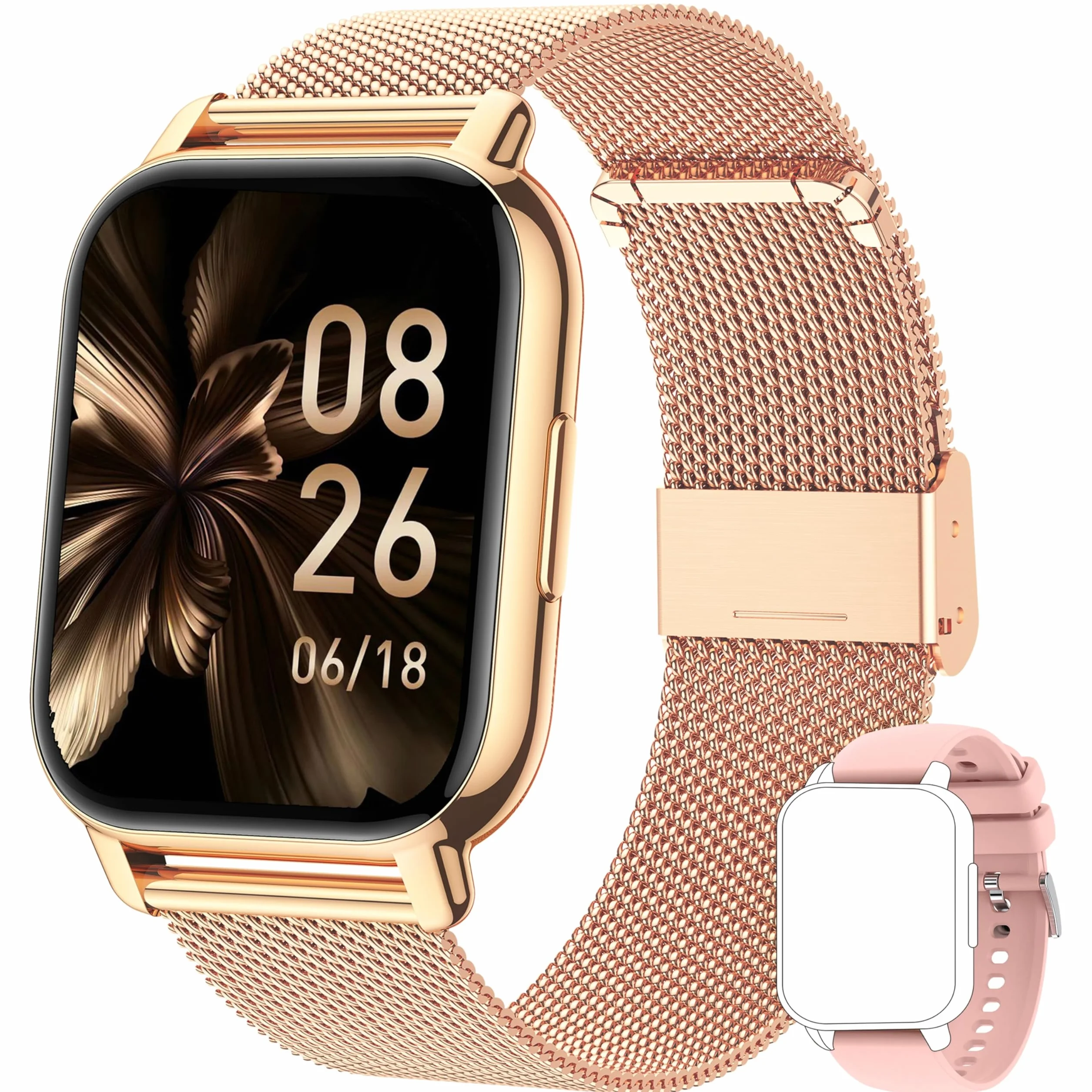 Popglory Reloj Inteligente Mujer, Llamadas/Presión Arterial/100+ Deportes Smartwatch Mujer, Frecuencia respiratoria Frecuencia Cardíaca Oxígeno en Sangre Sueño, Reloj Android iOS