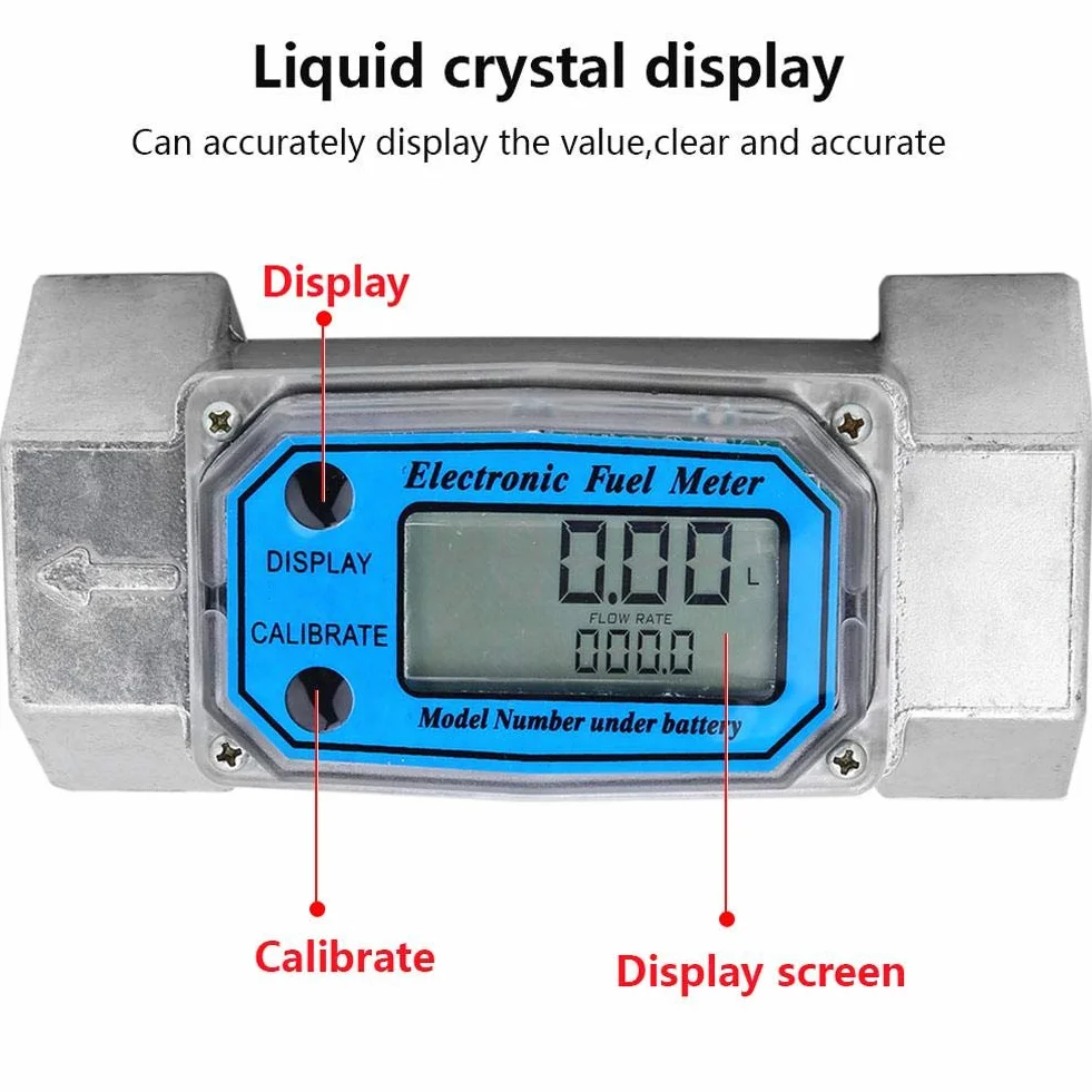Digital Turbine Flow Meter 120L/Min Water Fuel Flow Meter 0-99999 Electronic Fuel Meter 1-1/2" NPT