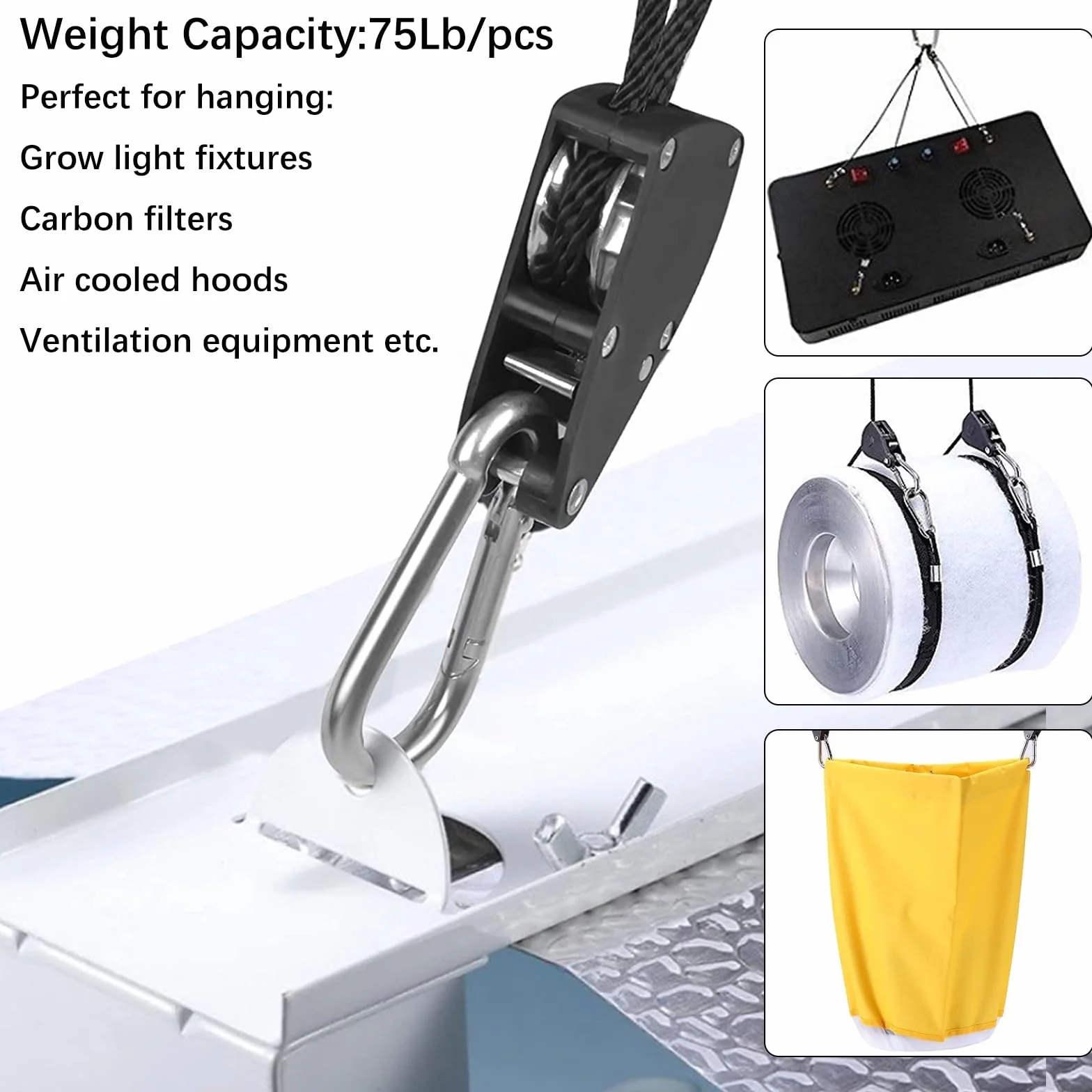 Trinquete de Cuerda Ajustable 1/8, Gancho para Carraca, Colgador Grow Light
