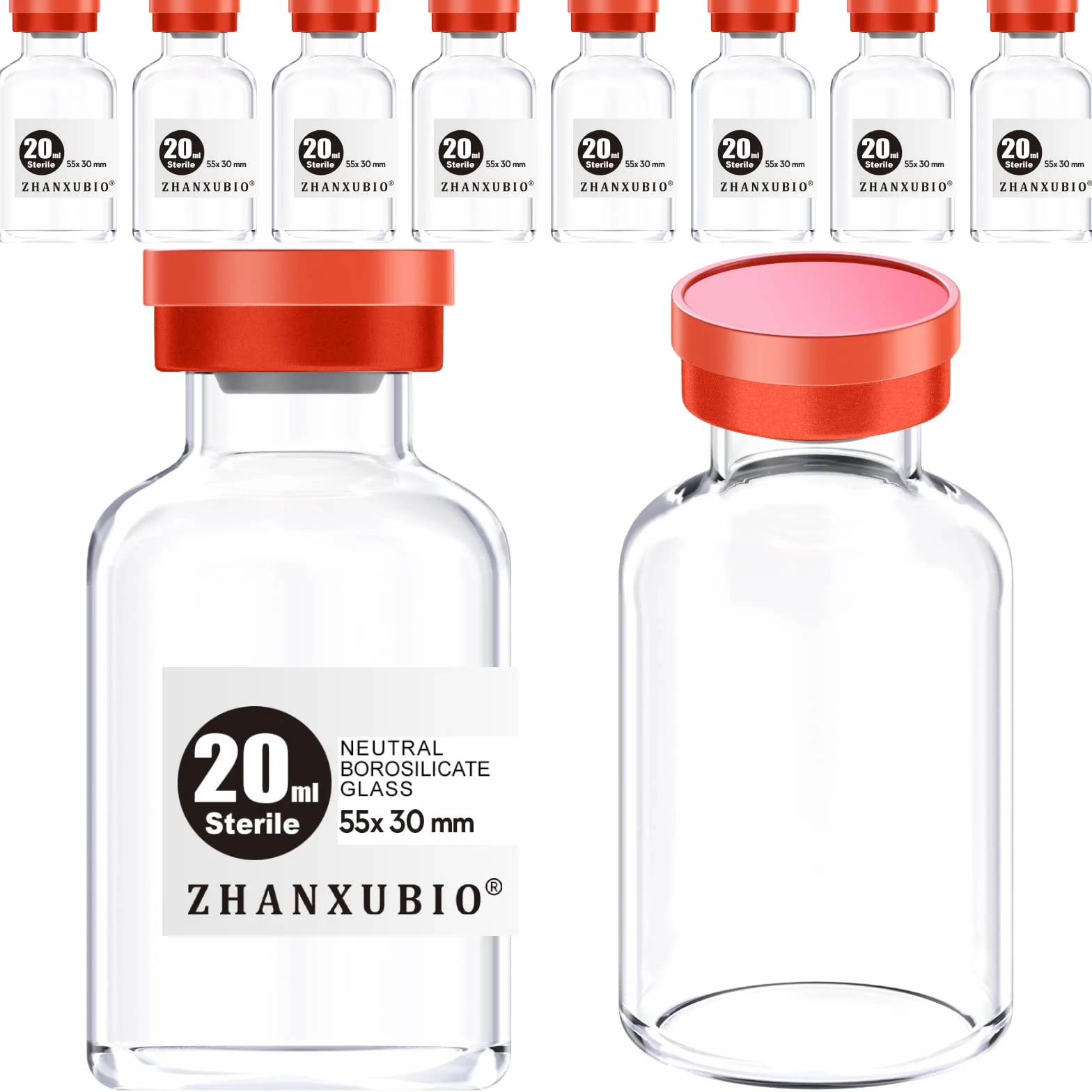 Viales estériles vacíos con puerto de inyección autorreparable 20 ml transparente 10 unidades