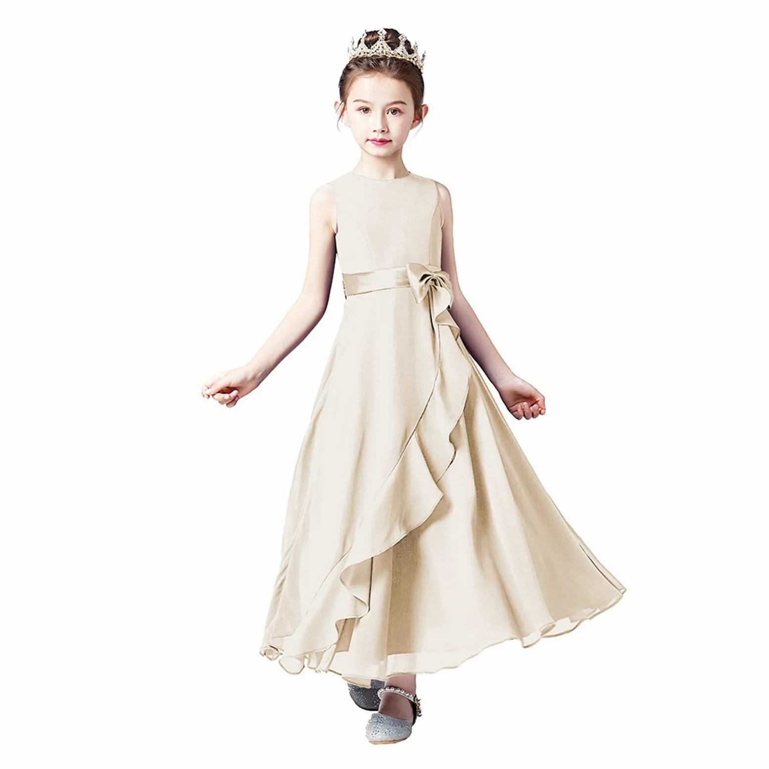 Vestidos Personalizados de Gasa for Dama de Honor Junior for Adolescentes, Vestidos de Flores for niña for Fiesta de Boda, Vestidos de Primera comunión for niños para Bodas(Champagne,12)