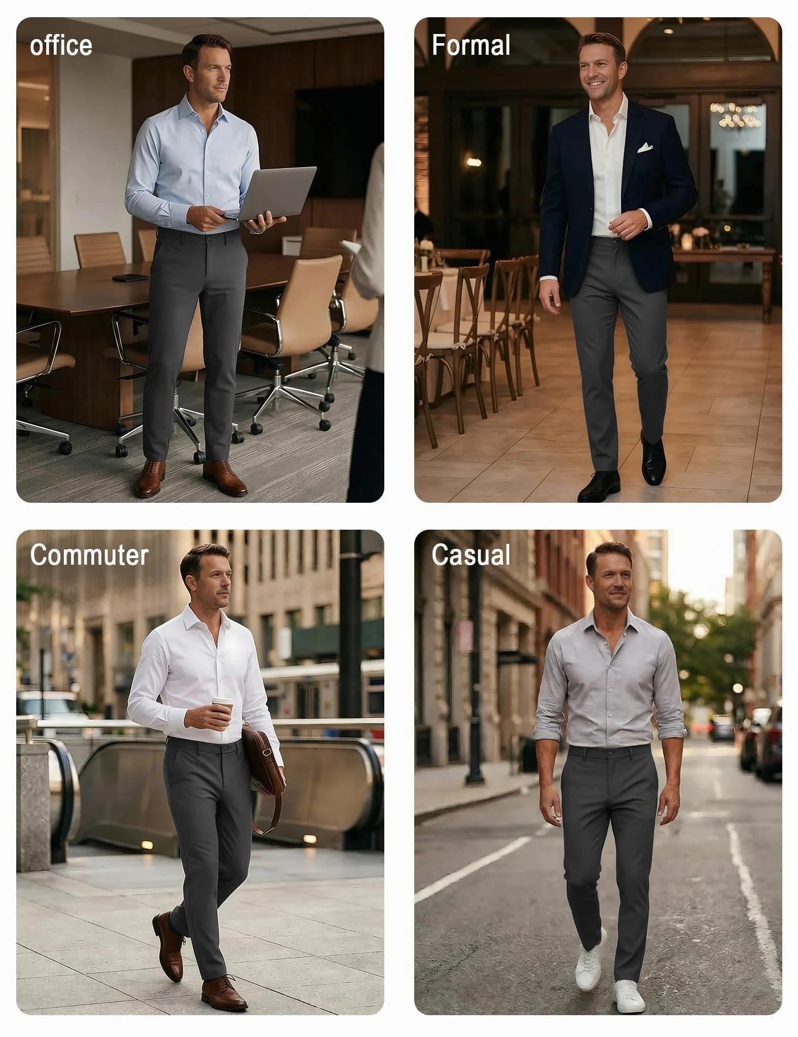 Plaid&Plain Pantalones de Vestir Ajustados para Hombre