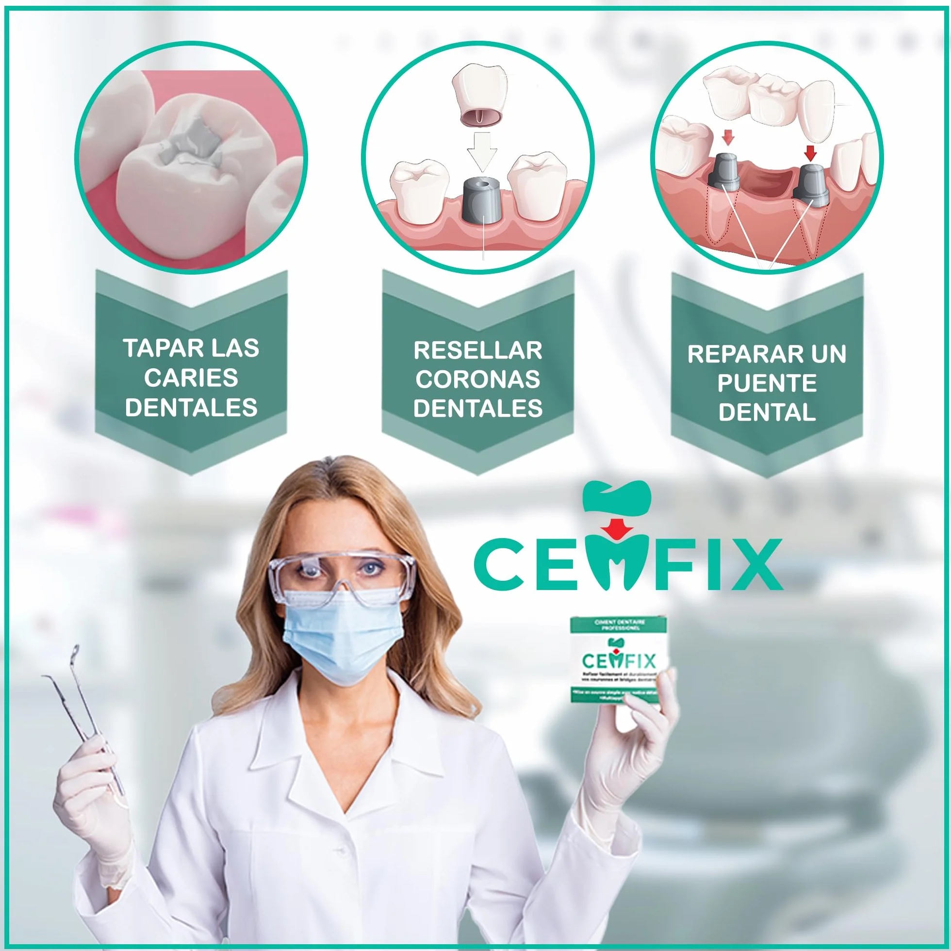 Kit de fijación para corona, puente y caries