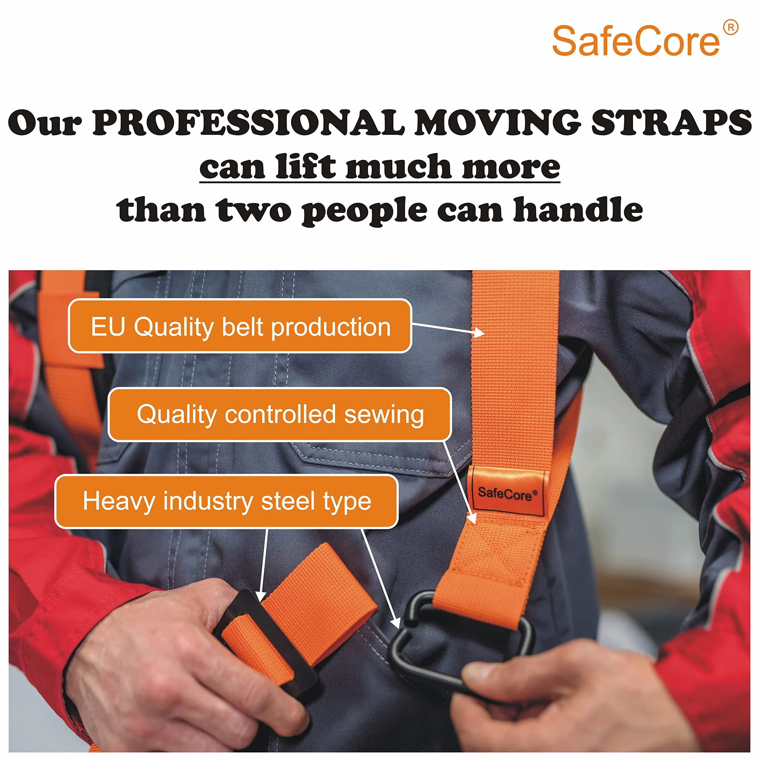 SafeCore Cinturón de Transporte 2 Personas 500 kg, Correas 4 m, Ajustables