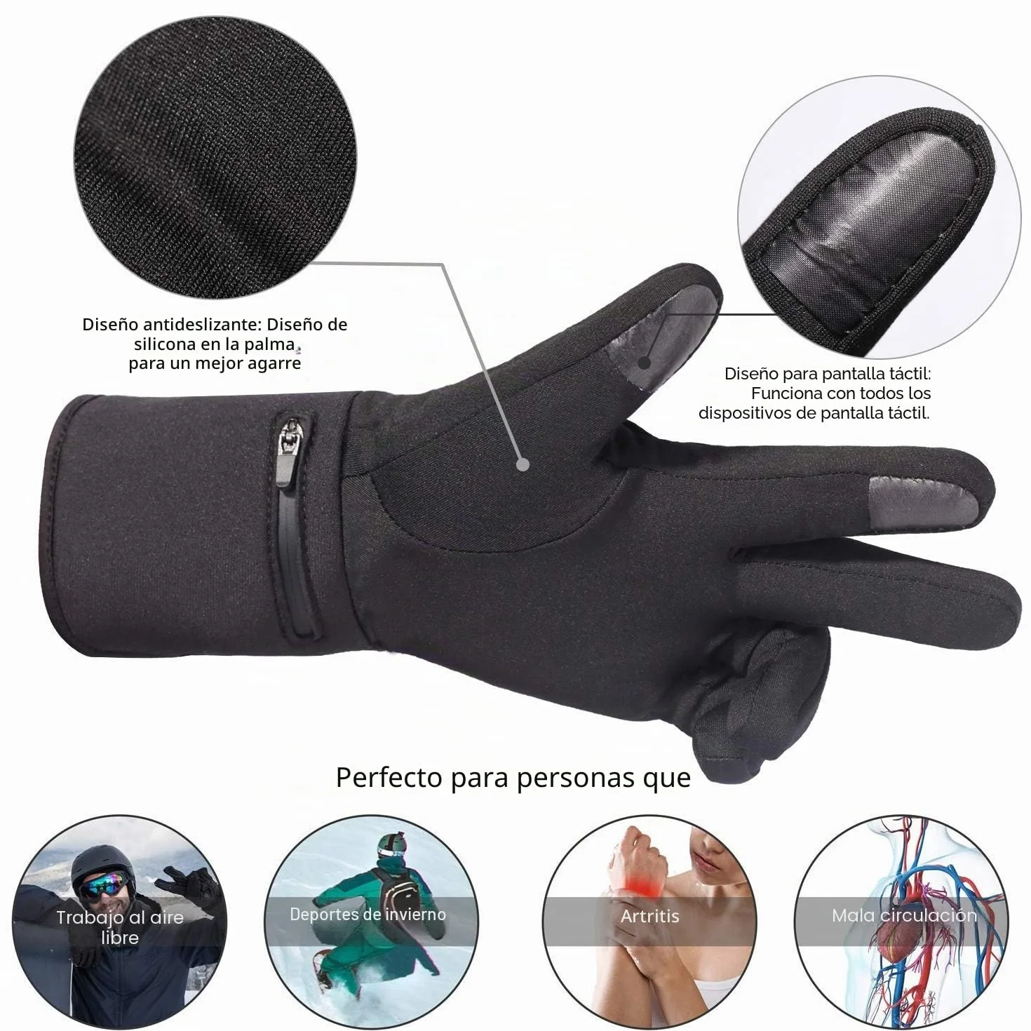 Guantes Calefactables Electrónicos para Hombre y Mujer, Guantes Calefactables Moto Invierno Térmicos de Artritis Batería Recargable Calentador de Mano para Esquí Motociclismo Pesca Senderismo Caza