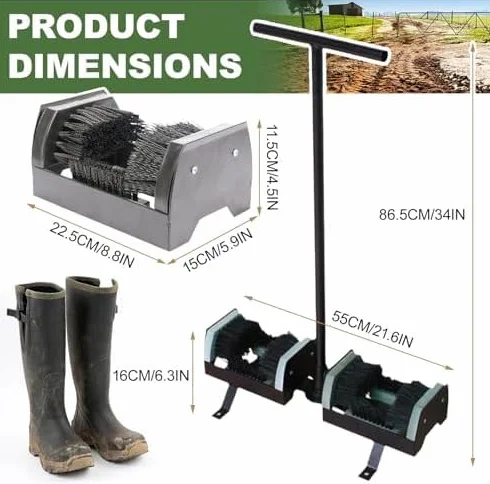Cepillo rascador de botas resistente, herramienta de eliminación de barro de doble cara con mango de agarre de base fija para limpieza al aire libre