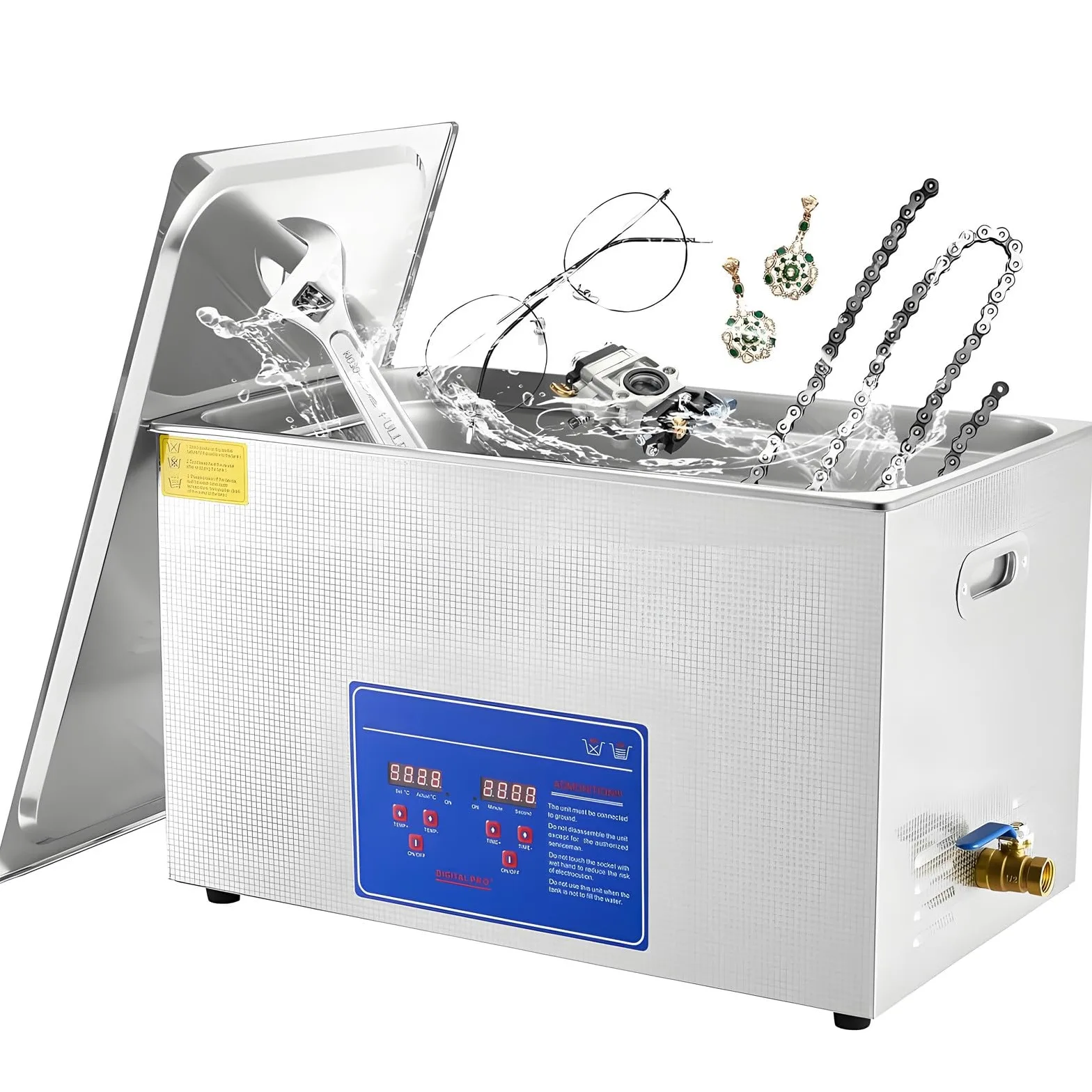 Limpiador ultrasónico con calefacción de 15 litros, máquina de limpieza digital profesional de 40 kHz con tanque de acero inoxidable para joyería, relojes, placas de circuitos y más: solución de