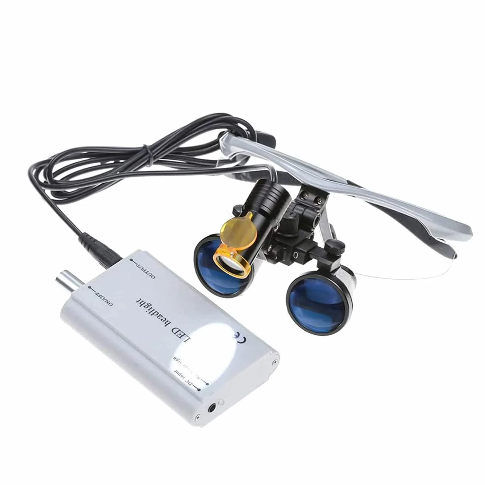 Médico Dental Lupas Quirúrgicas 2.5X 3.5X Vidrio óptico Lupa con LED Luz Cabeza Lámpara Estuche Transporte Silver
