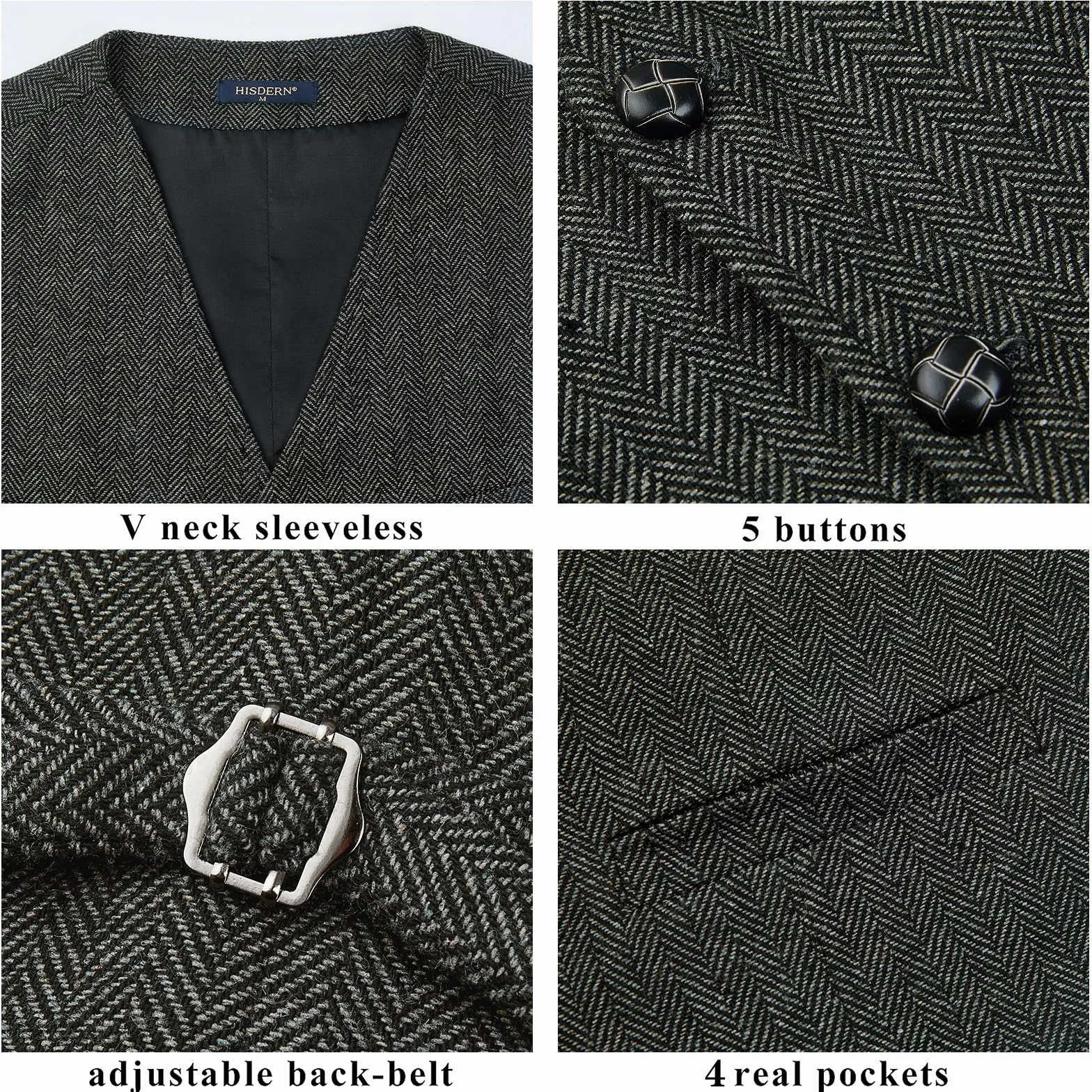 HISDERN Chaleco Traje Hombre Vintage Casual Chaleco Tweed de Lana Hombre para Boda Negocios con Bolsillos