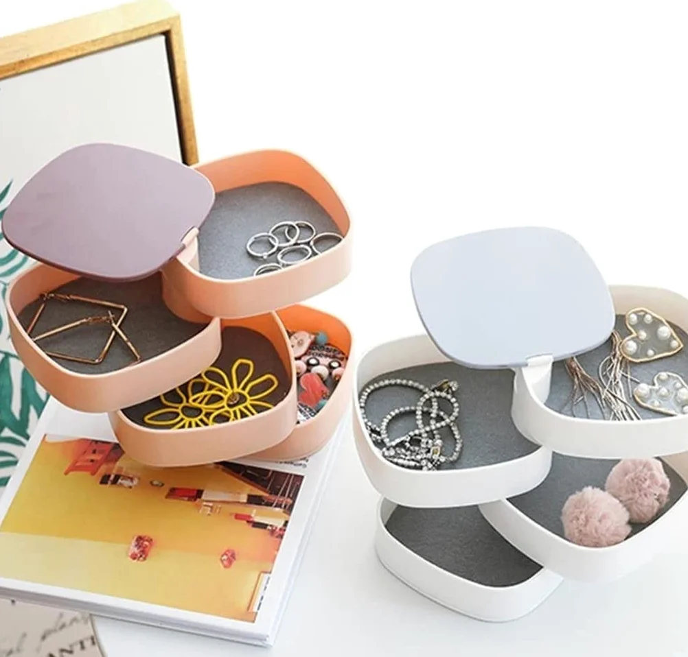 MRKU Caja de Almacenamiento de Accesorios giratoria, Caja de Almacenamiento en Capas para Pendientes, Horquillas, tocados y Espejos