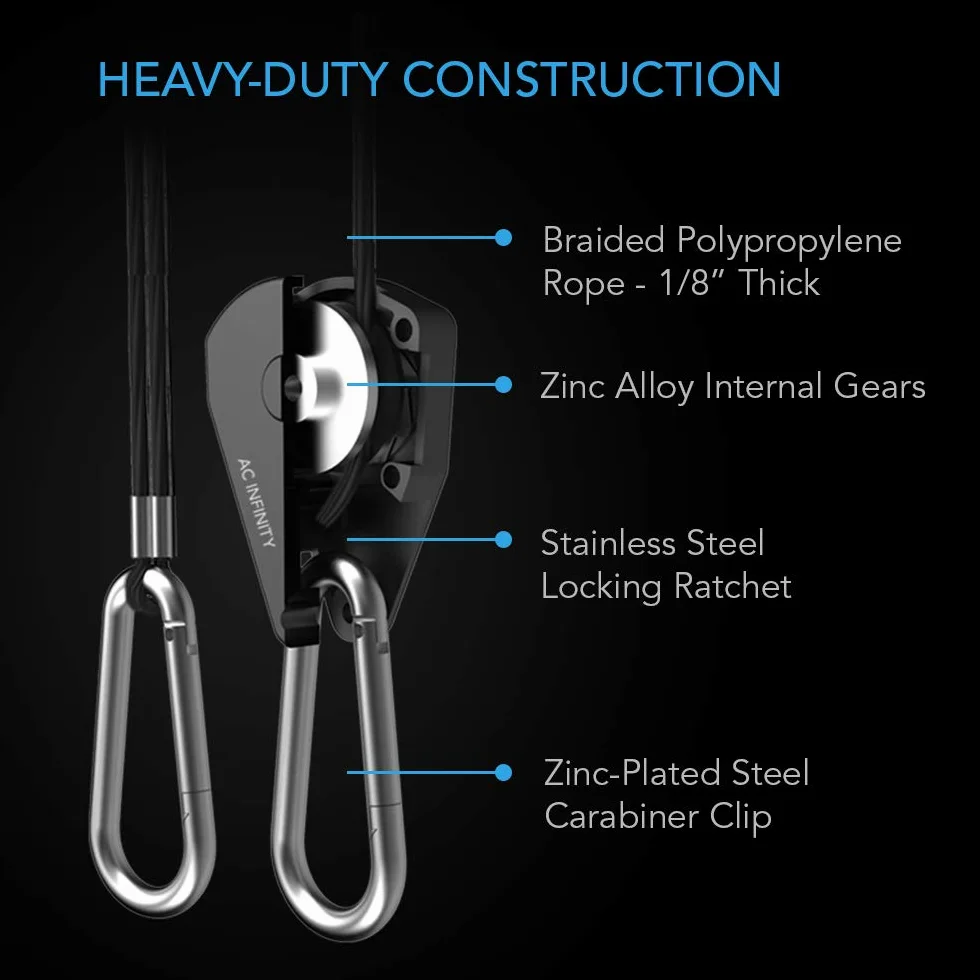 AC Infinity Percha de Cuerda Ajustable 0,3cm Acero Inoxidable Capacidad 150 Libras 1 Par