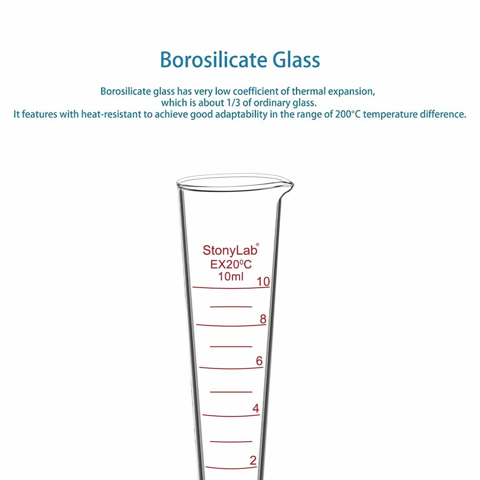 Cylindro Graduado de Vidrio Borosilicato 10 ml Boca Ancha Pico Vertedor