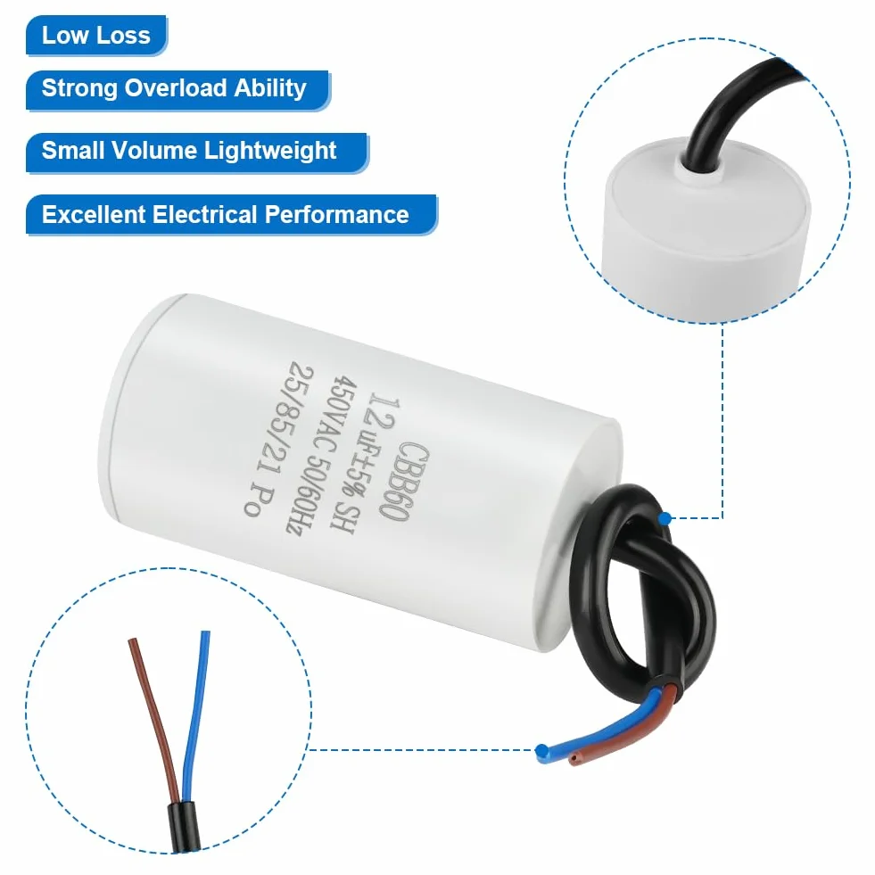 OFFCUP CBB60 Condensador Permanente 12μF 450V 50/60Hz para Motores Eléctricos