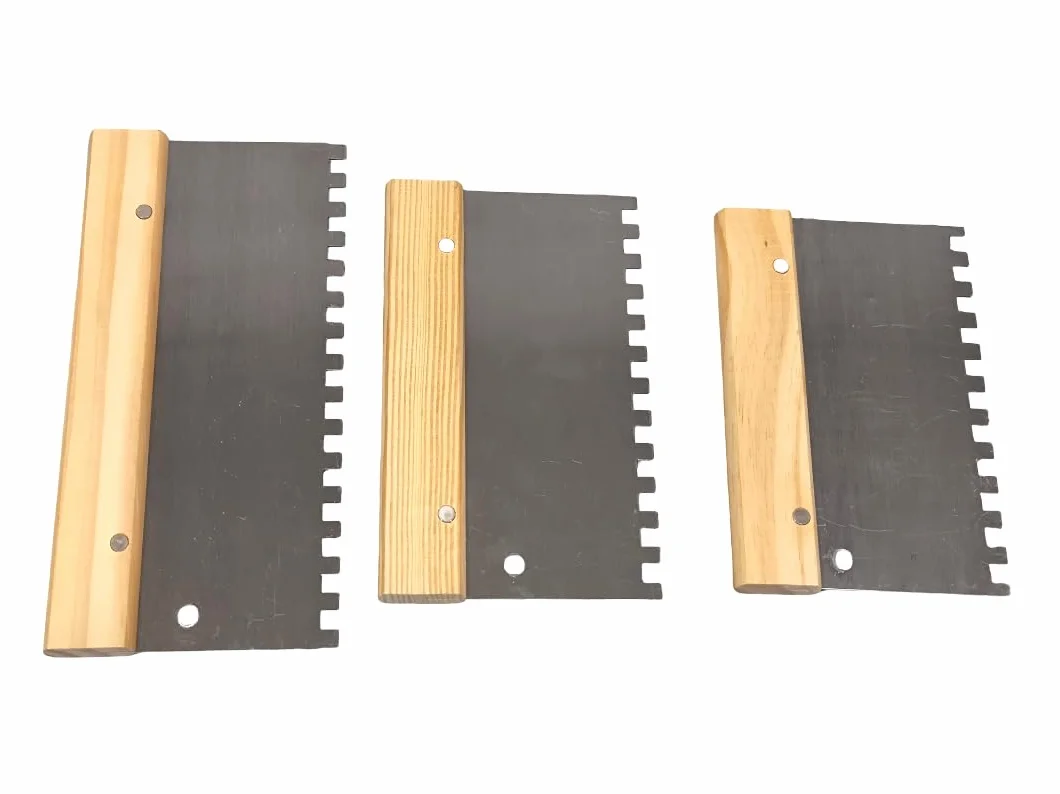 Espátula Dentada Profesional Acero Inoxidable Mango Madera Ergonómico Borde Recto 18 cm