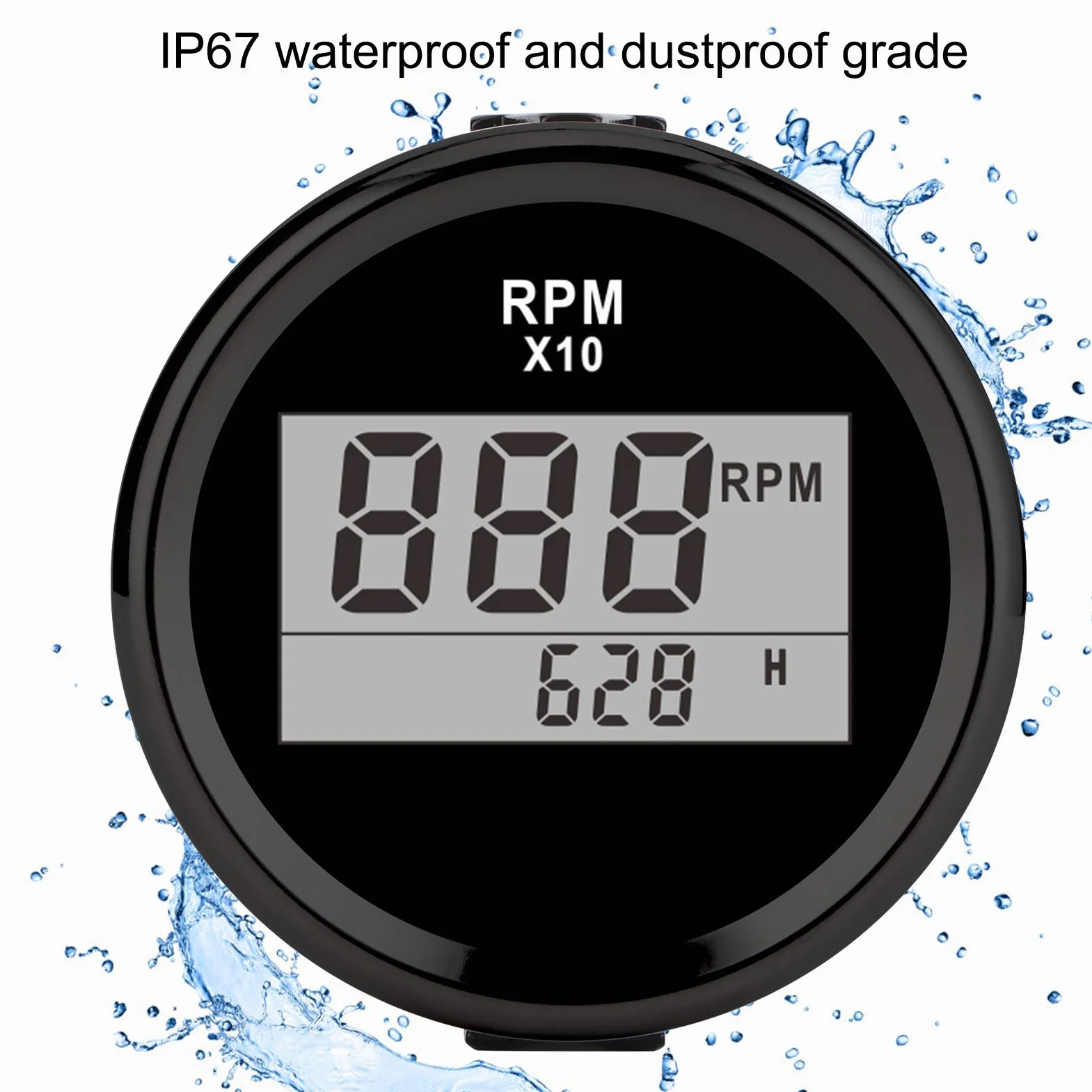 Tacómetro Medidor Digital 0-9990RPM IP67 9-32V 52mm 2 Pulgadas Pantalla LCD para Coche Camión Barco
