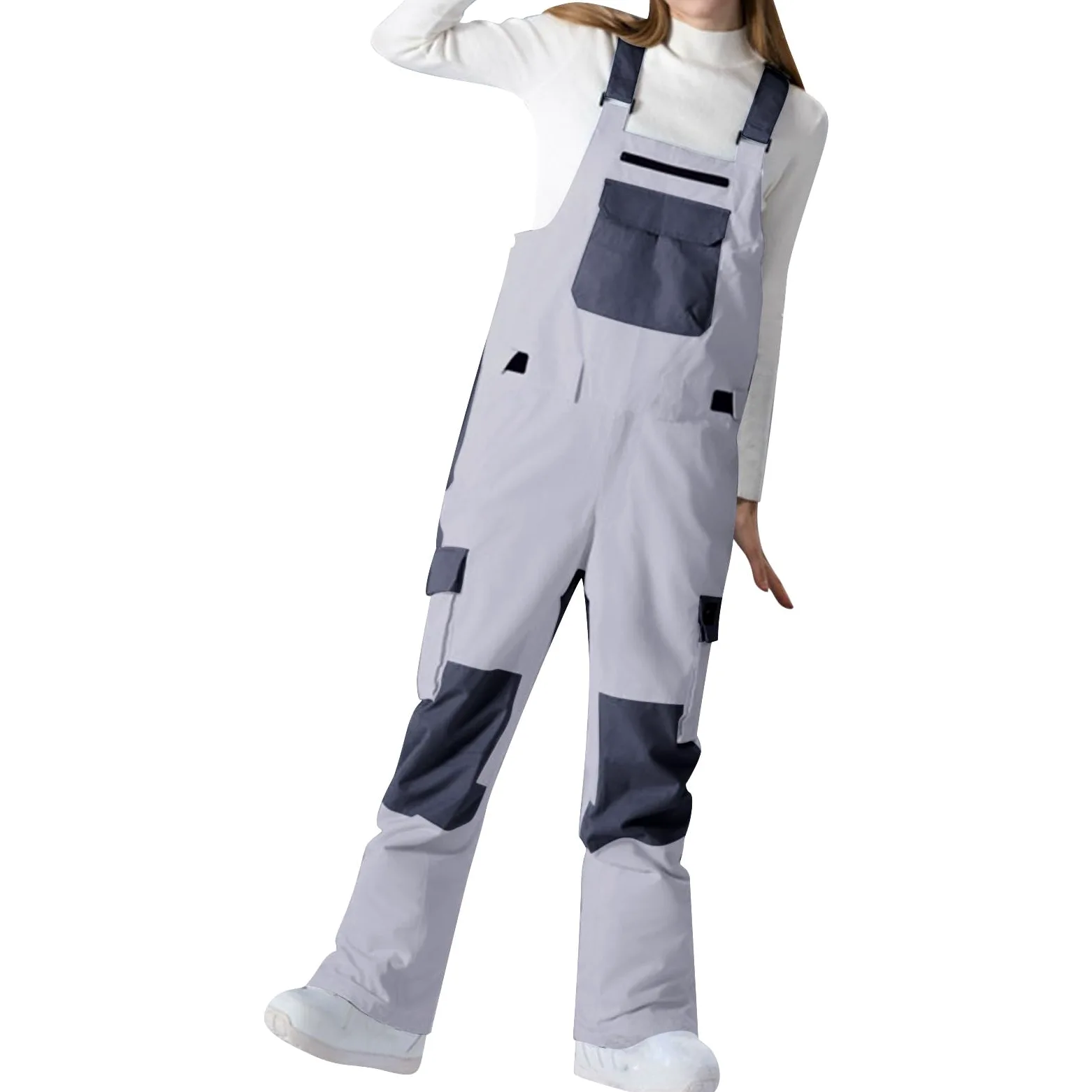 Traje de esquí para mujer, pantalones de nieve de color de contraste, overoles de snowboard, pantalones de esquí, resistentes al viento, impermeables, térmicos, cómodos, a prueba de nieve, pantalones
