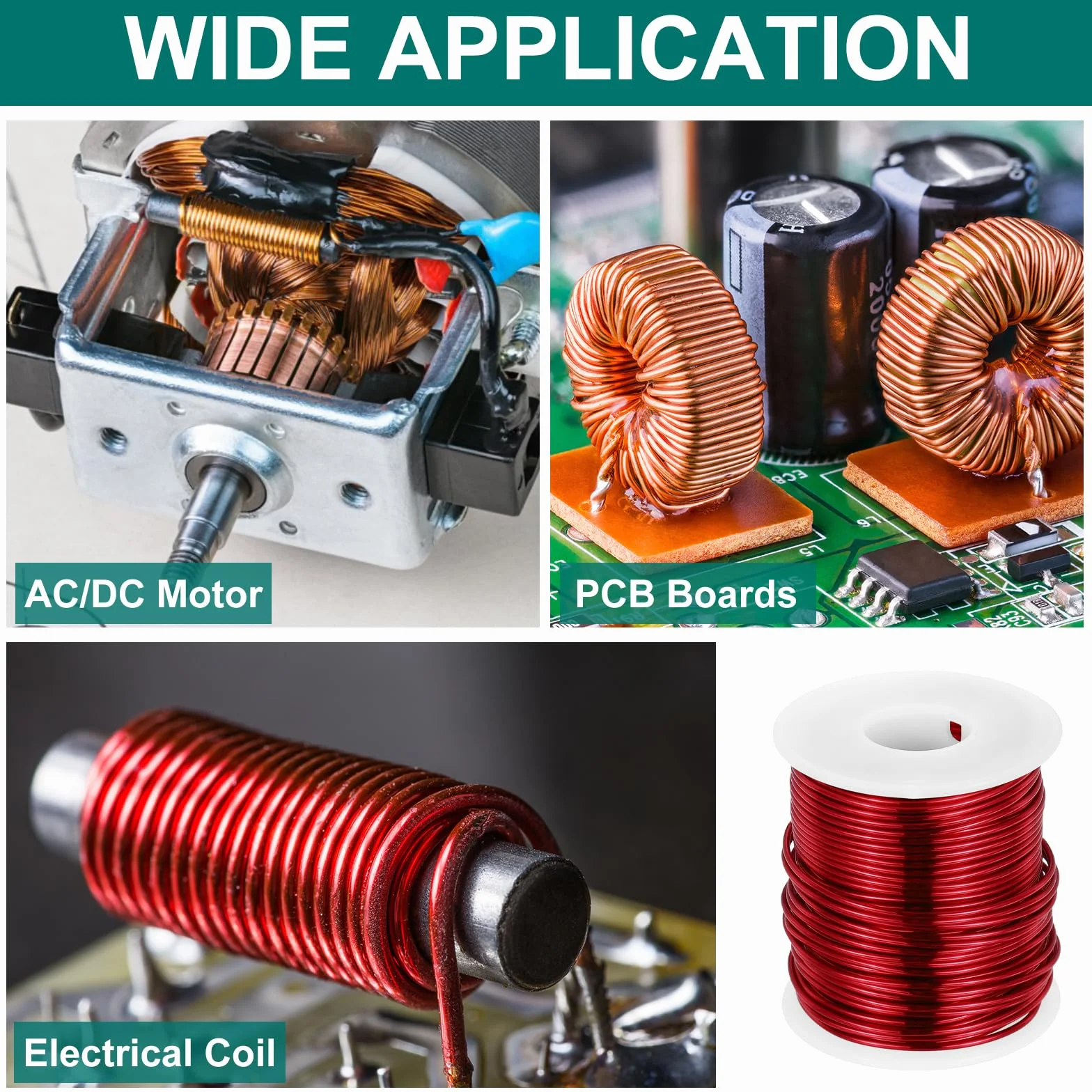 sourcing map Cable magnético de 16 AWG, alambre de cobre esmaltado, 1 libra, 155°C para transformador y motor