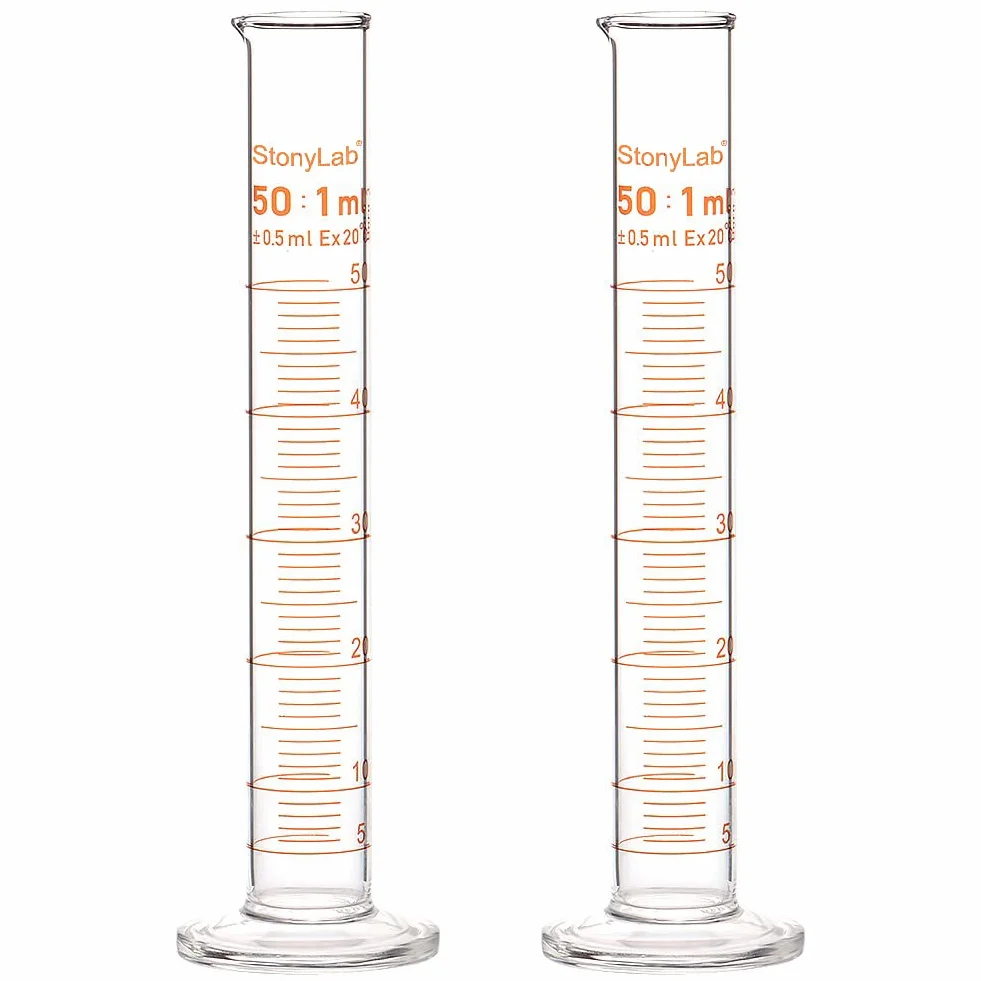 StonyLab Cilindro de Medición Graduado de Vidrio de Borosilicato 50 ml 2-Pack