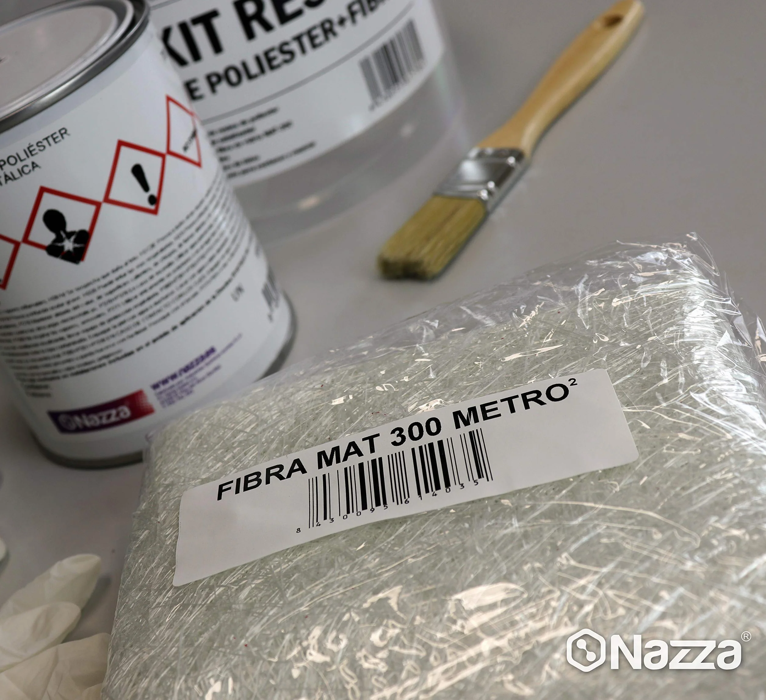 Kit de Resina de Poliéster 1 kg + Fibra de Vidrio Nazza Incluye Resina Peróxido de MEK Guantes Paletina Instrucciones Vaso