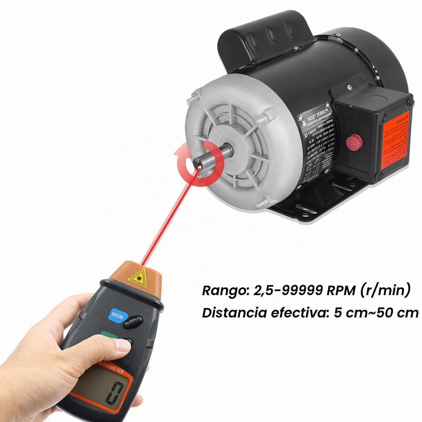 Mengshen Tacómetro Digital 2.5-99999 RPM Láser Sin Contacto Medidor De Velocidad De Rotación Con Cinta Reflectante Batería 9V