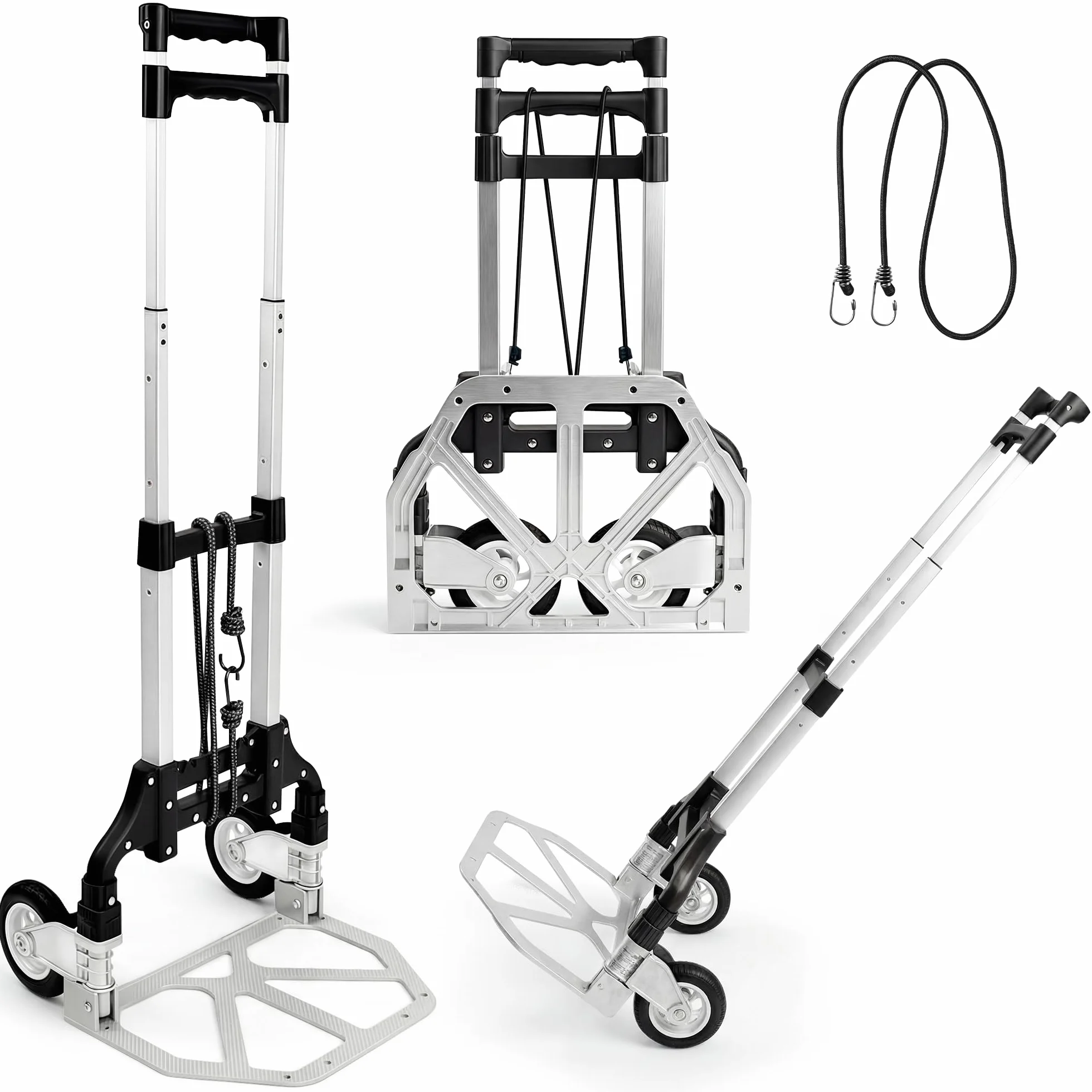 JUPPLIES Carretilla Plegable de Mano de Aluminio 75 kg 100x40cm Carro de Carga con Ruedas