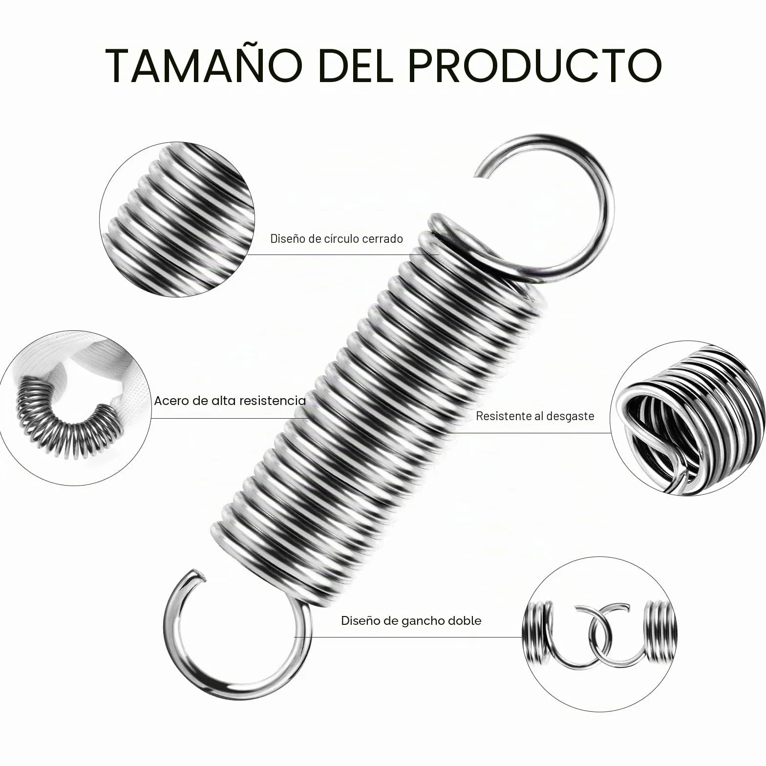 Muelles de Compresion 70x10x1.2mm Acero Inoxidable Doble Gancho 12 Piezas