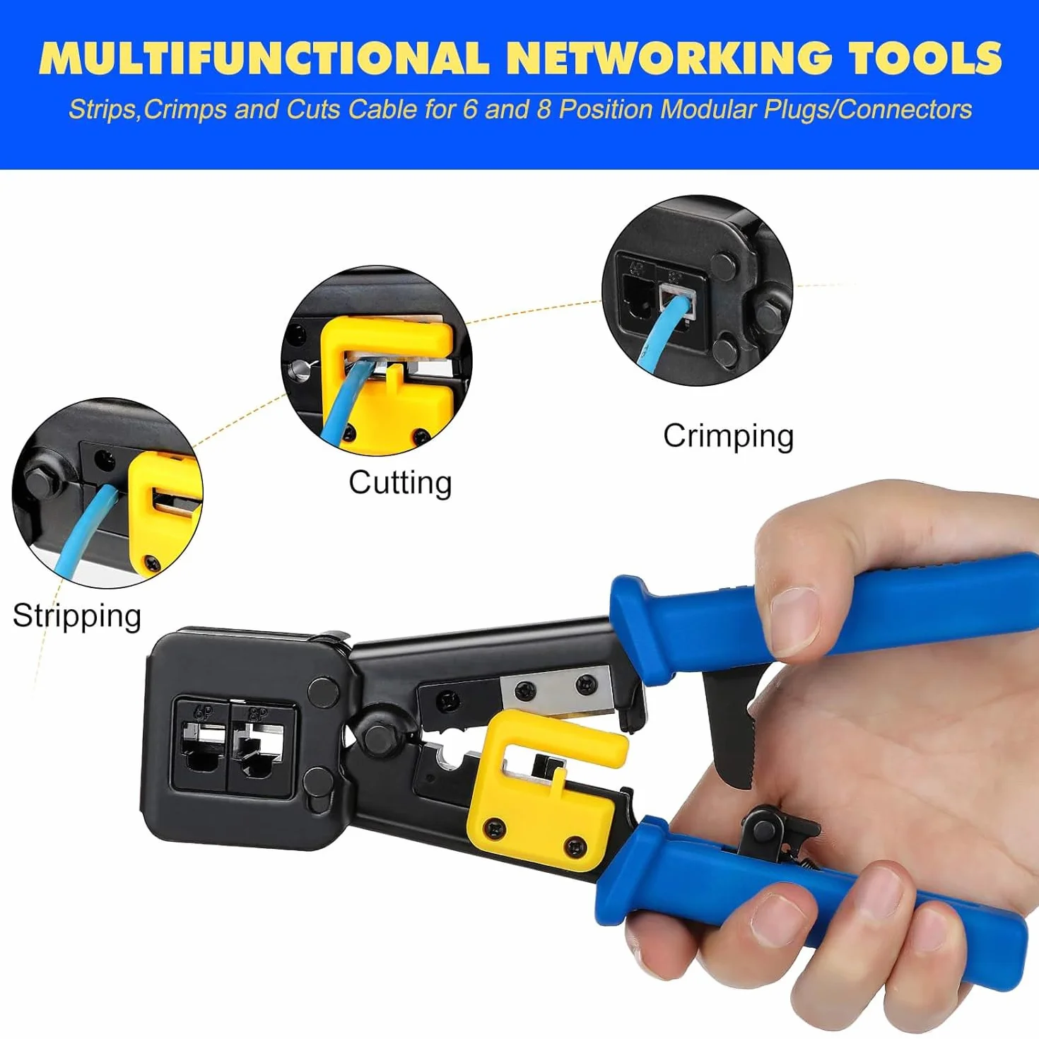 Kit de herramientas de crimpado Ethernet RJ45, Cat5, Cat5e y Cat6 con 50 conectores y cubiertas