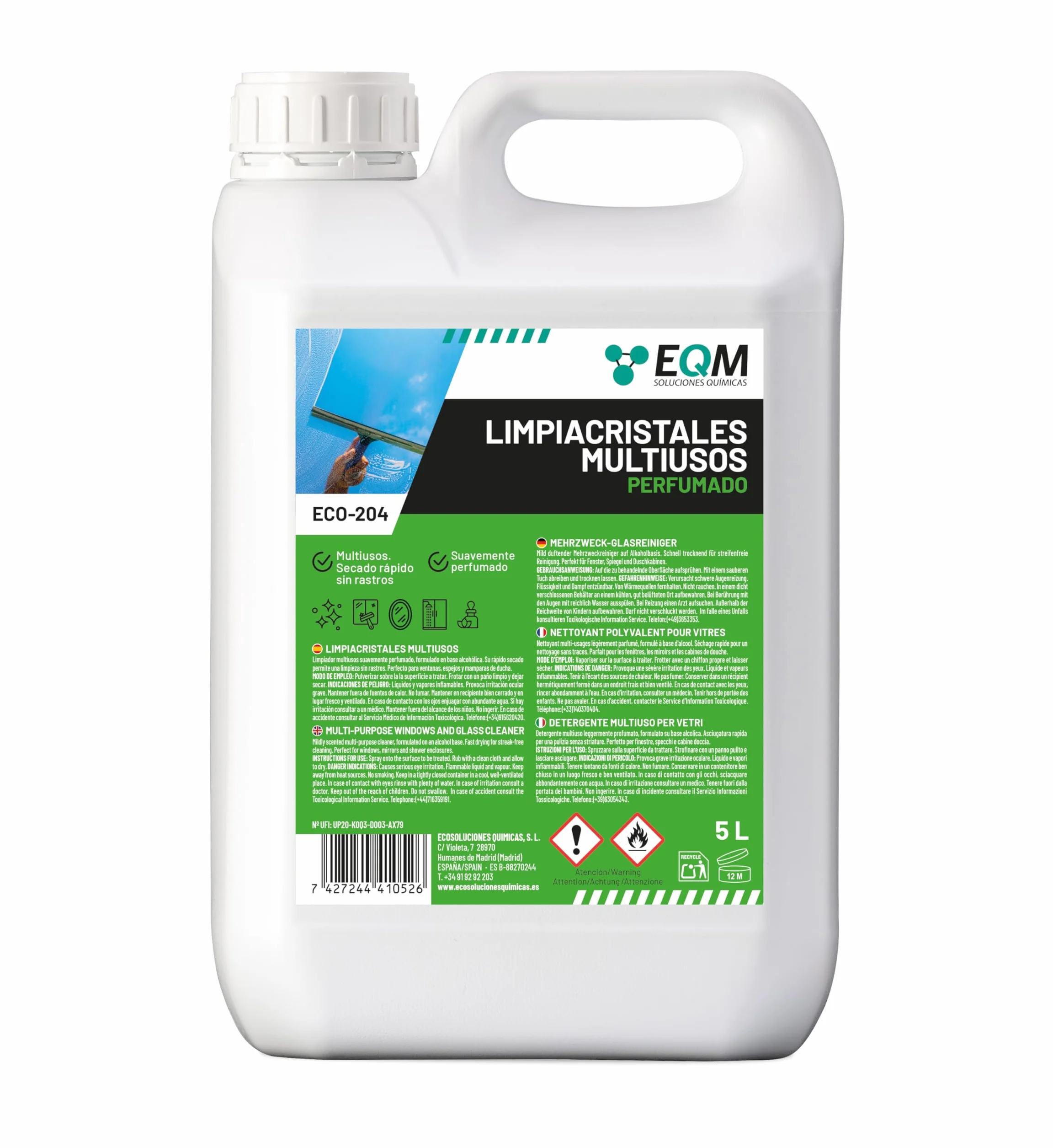 EQM ECO-204 Limpiacristales Multiusos Profesional 5L