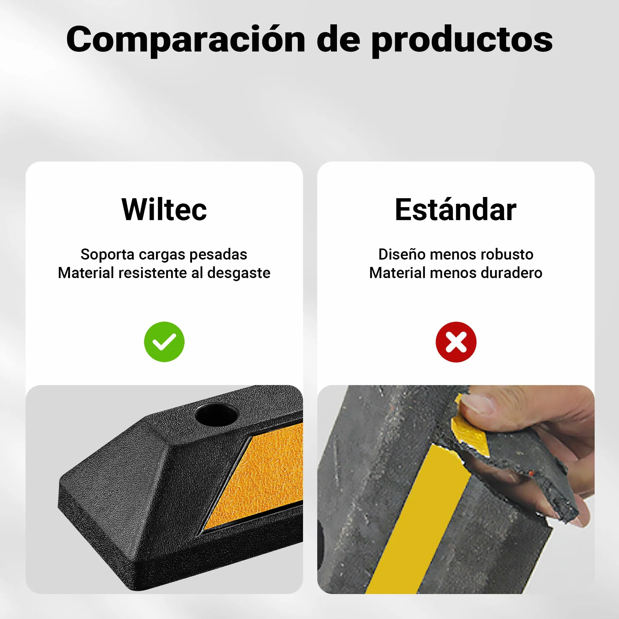Wiltec Juego 2 topes de aparcamiento 55 x 15 x 10 cm caucho con bandas reflectoras