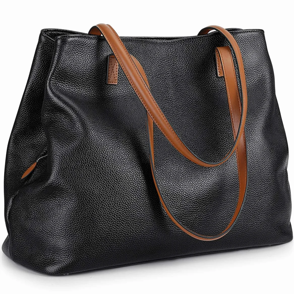 S-ZONE Bolso de mano de piel auténtica suave para mujer de gran capacidad Bolso bandolera para portátil de 13"