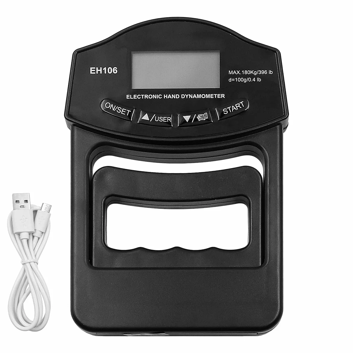 Dinamómetro de Mano Digital Probador de Fuerza de Agarre 396 Libras USB Recargable Pantalla LCD