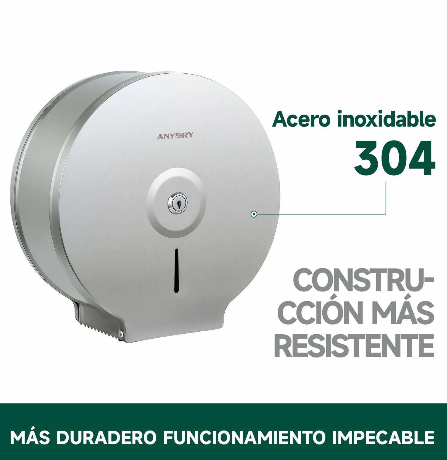 Dispensador de Toallas de Papel Acero Inoxidable Montaje en Pared anydry 5182