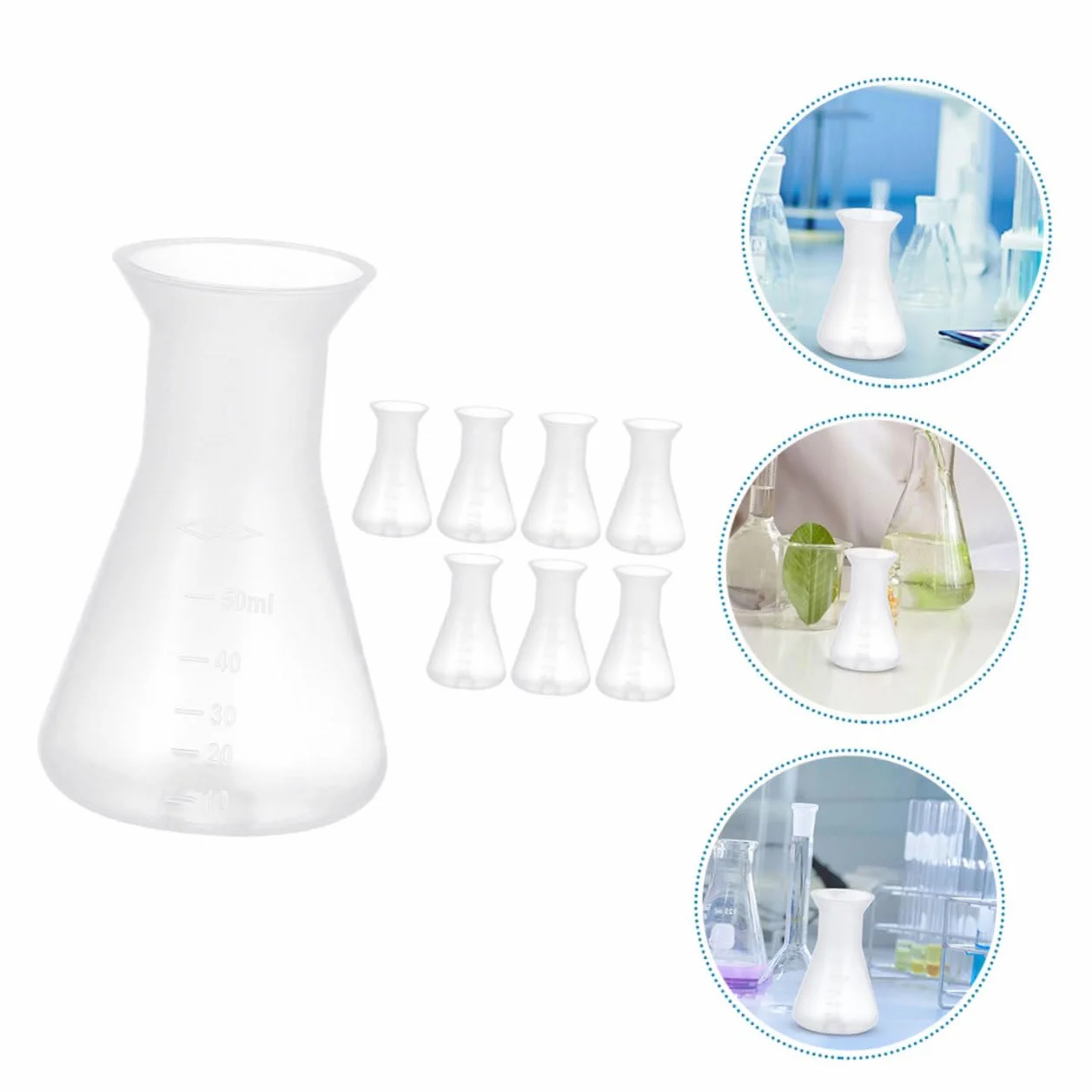 Juego De Matraces Erlenmeyer De Plástico 50Ml 8 Piezas Para Laboratorio