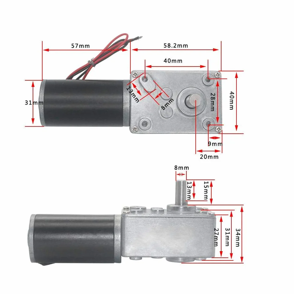 Motor de engranaje helicoidal 24V Alta torsión 100 rpm Eje 8 mm Reversible