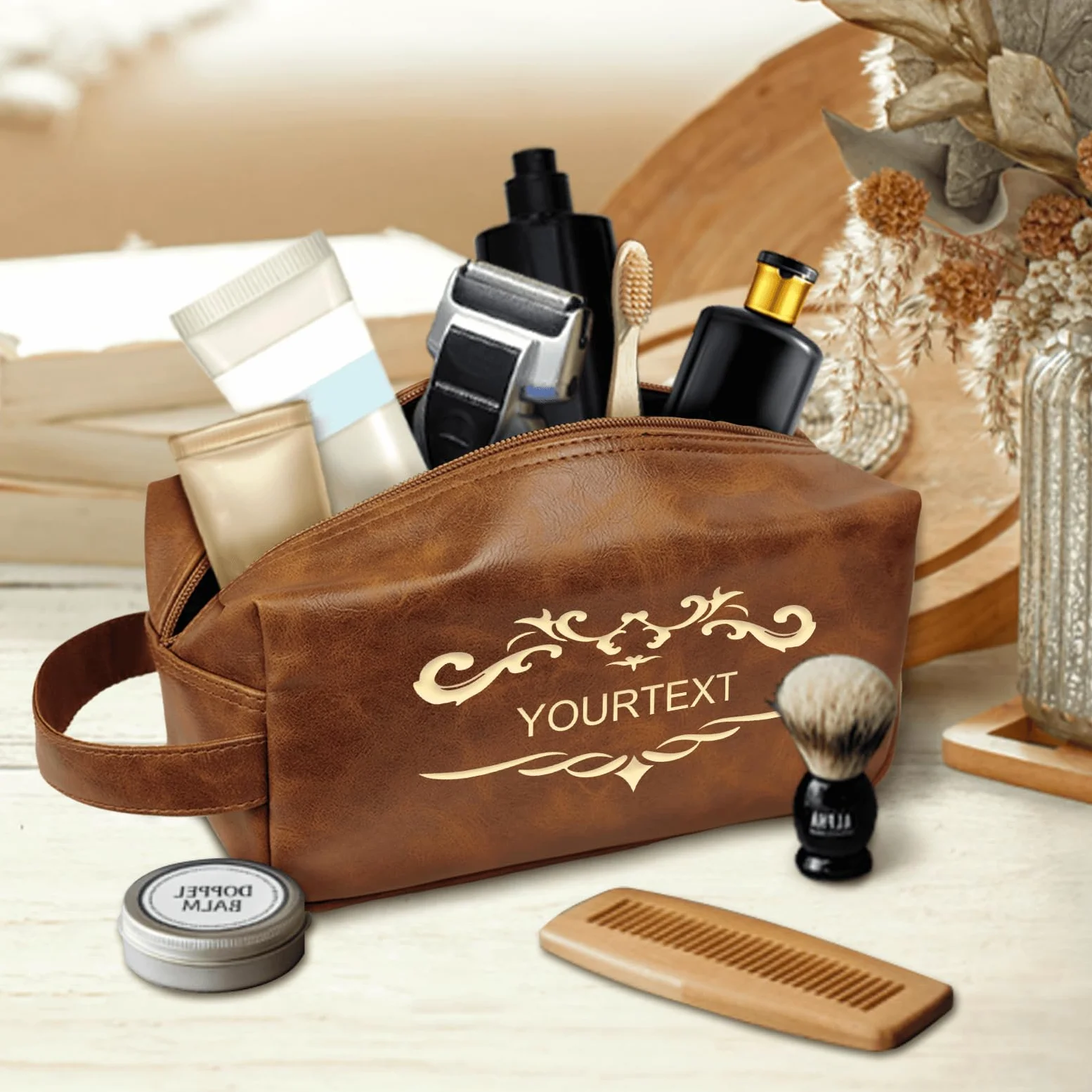 Sparklove Neceser personalizado para hombre, organizador de viaje de cuero grabado personalizado, kit impermeable y regalos para papá, marido, novio