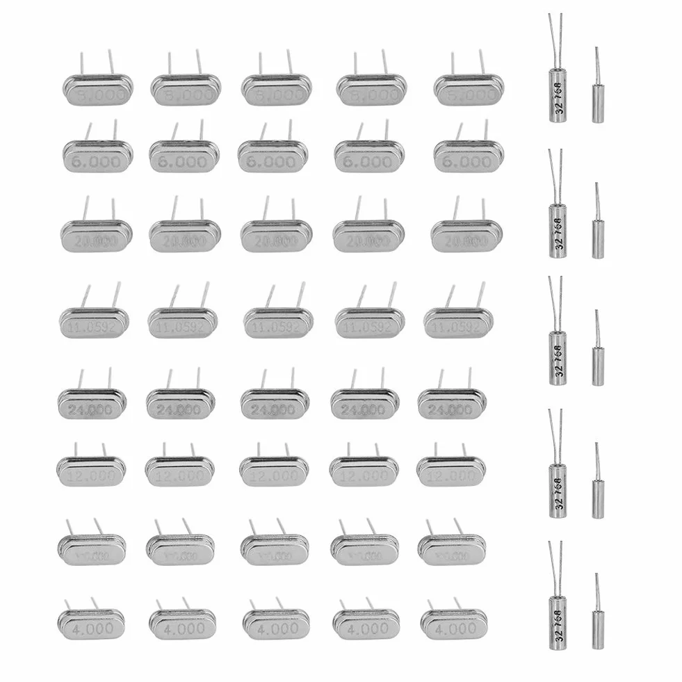 Oscilador de cristal de cuarzo 50pcs 10Value 32.768KHz-24MHz Kit surtido DIY
