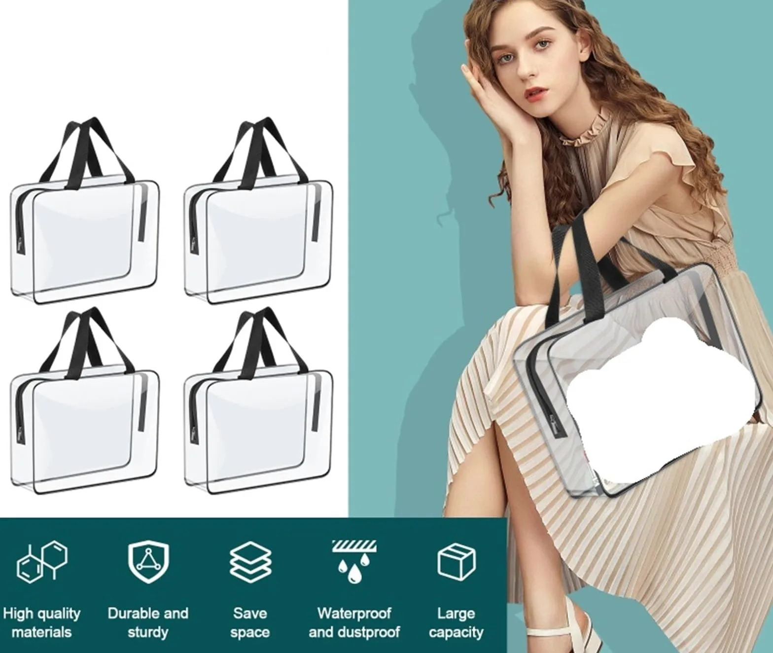 Bolsas Neceser Transparente Bolsas de Almacenamiento de Maquillaje de PVC de 4/6 Piezas, Bolsa organizadora Transparente portátil de Gran Capacidad con Cremallera for Viajes, Lavado del hogar(6Pcs)